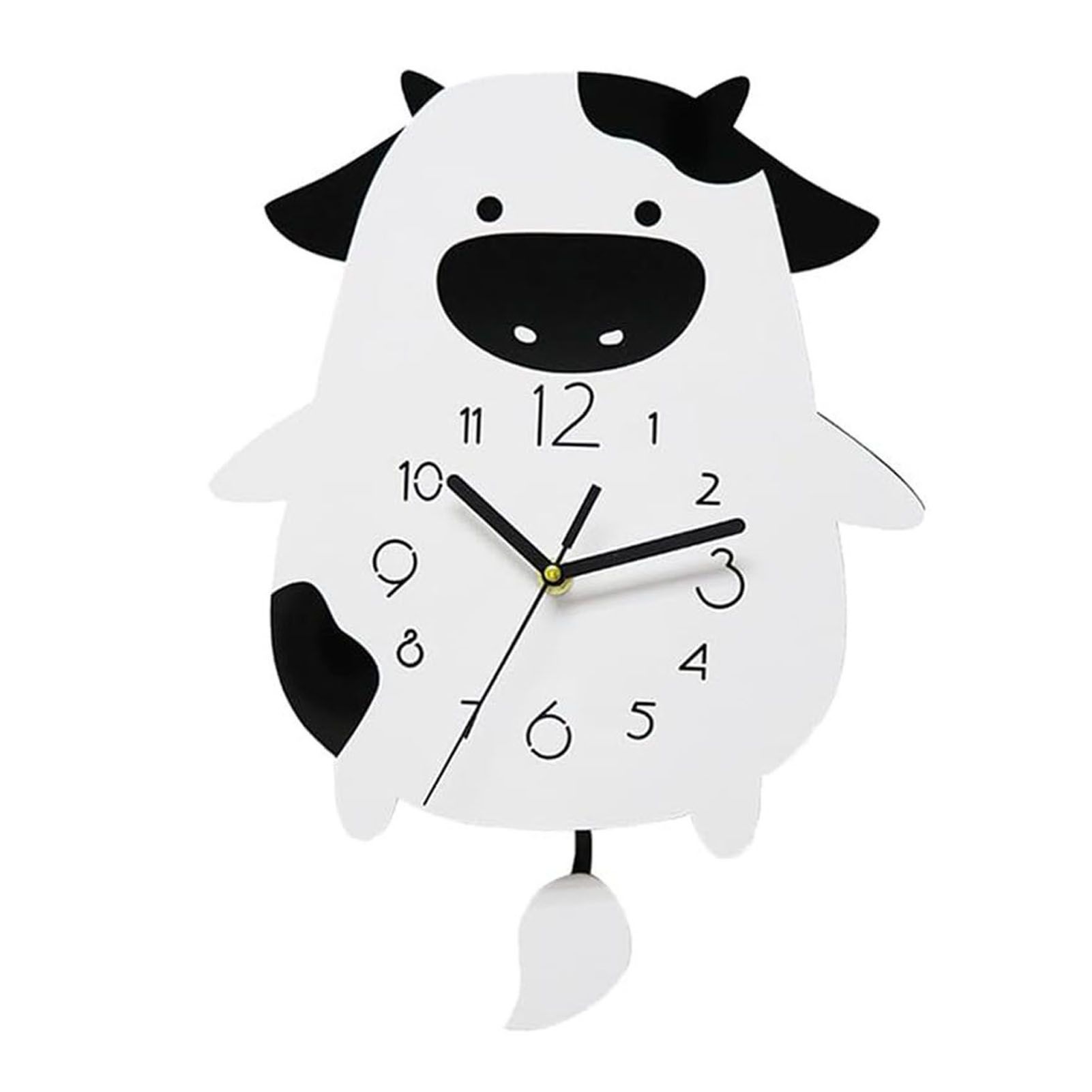 Acrylic Wall Clock Cartoon Cow Shape Silent Movement Decorative Swinging Clock view 3