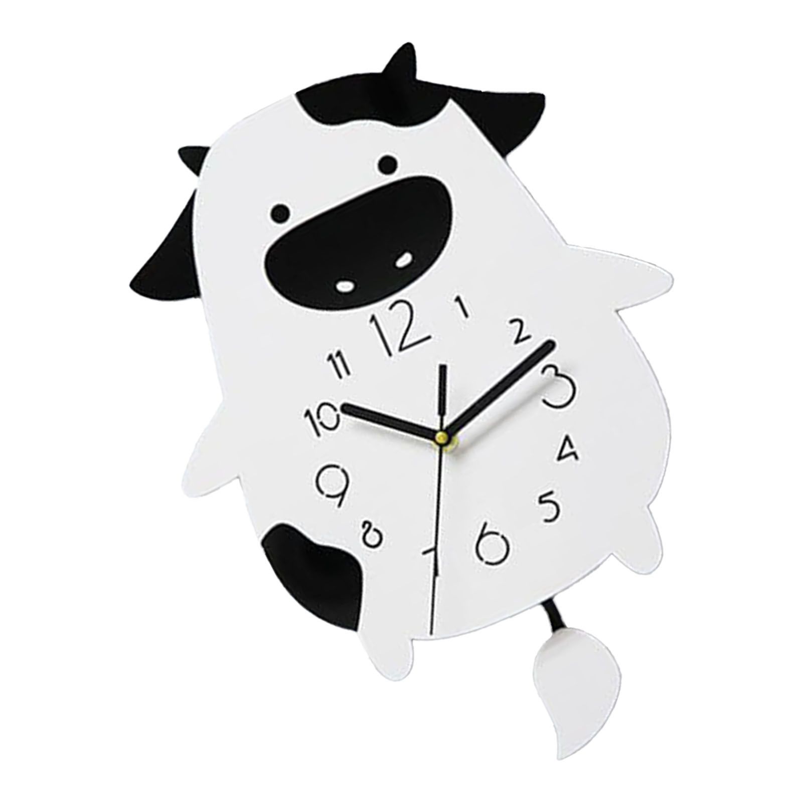 Acrylic Wall Clock Cartoon Cow Shape Silent Movement Decorative Swinging Clock view 4