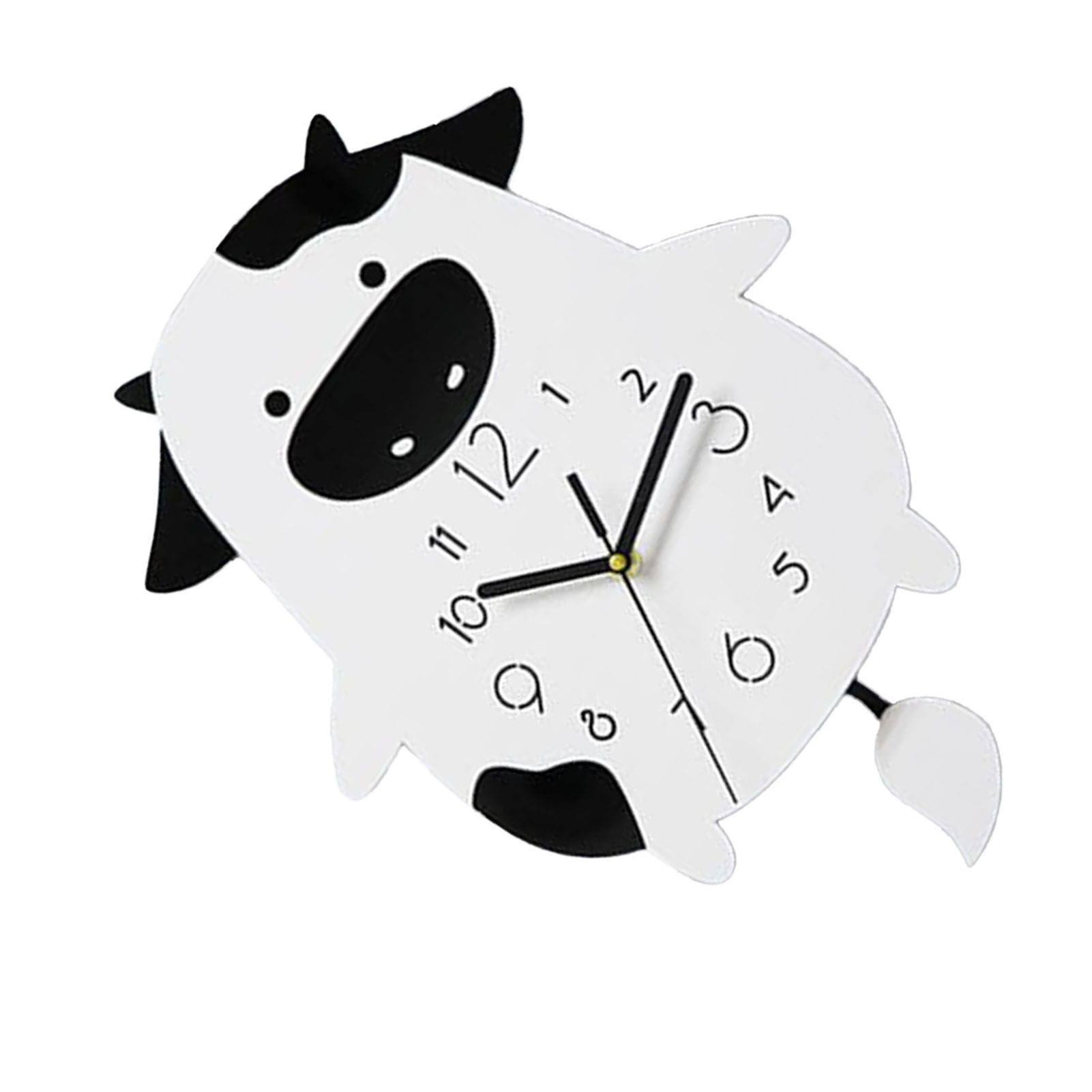 Acrylic Wall Clock Cartoon Cow Shape Silent Movement Decorative Swinging Clock view 6