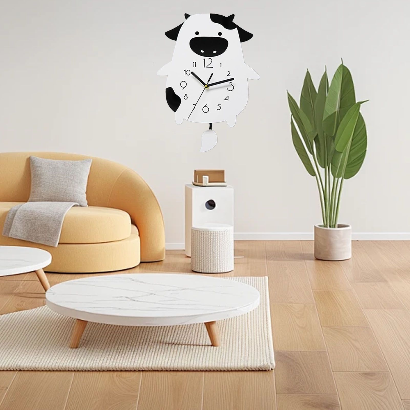 Acrylic Wall Clock Cartoon Cow Shape Silent Movement Decorative Swinging Clock view 8
