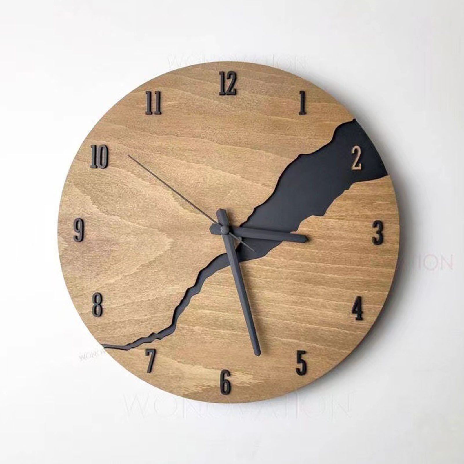 Cracked Wooden Wall Clock Round Silent Vintage Style Large Wall Clock Decor view 8