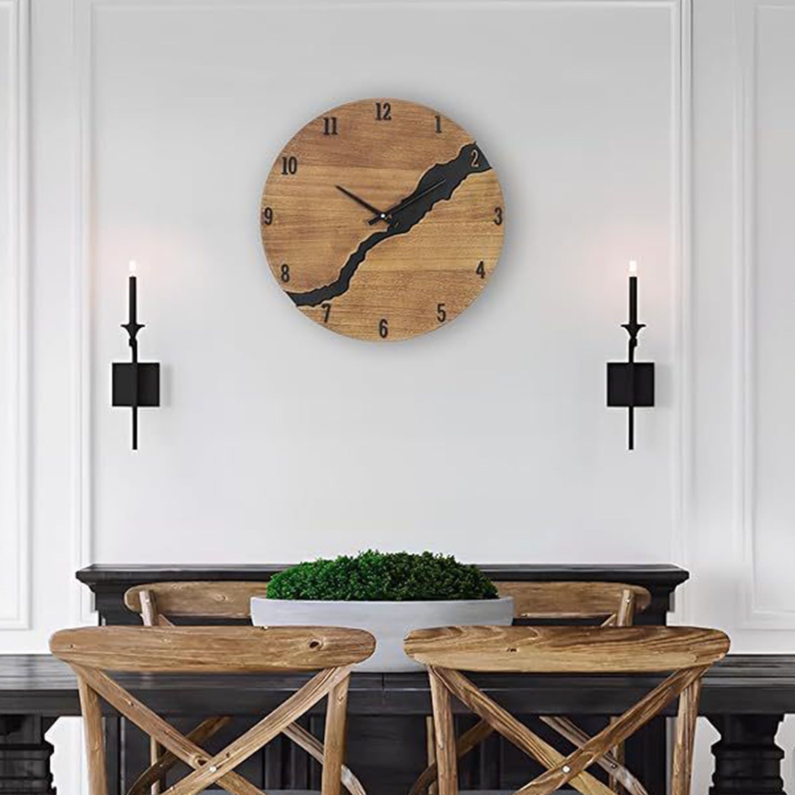Cracked Wooden Wall Clock Round Silent Vintage Style Large Wall Clock Decor view 9