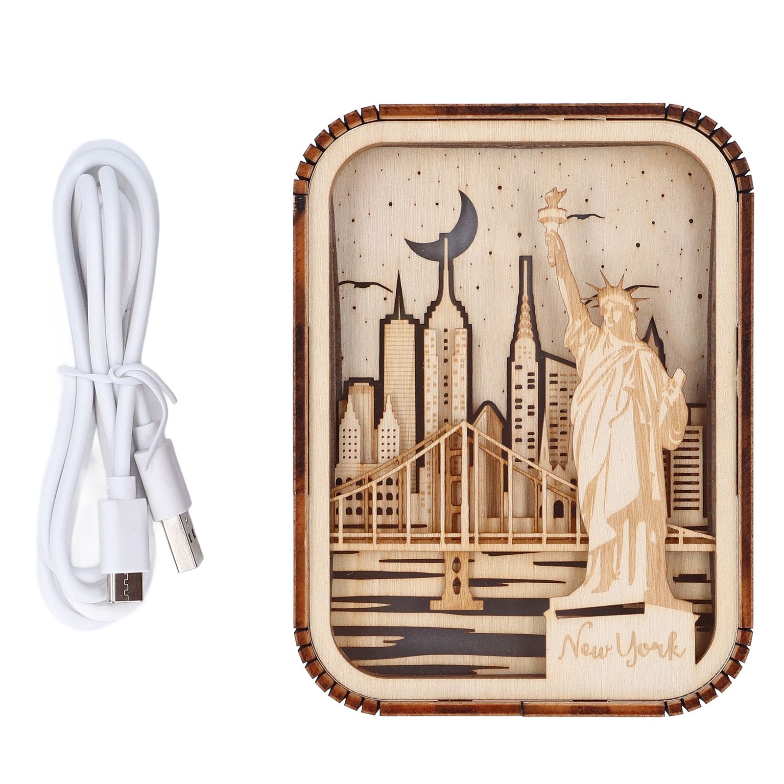 3D Wood Carved LED Night Light Innovative Wood Carved Table Lamp City Series view 3