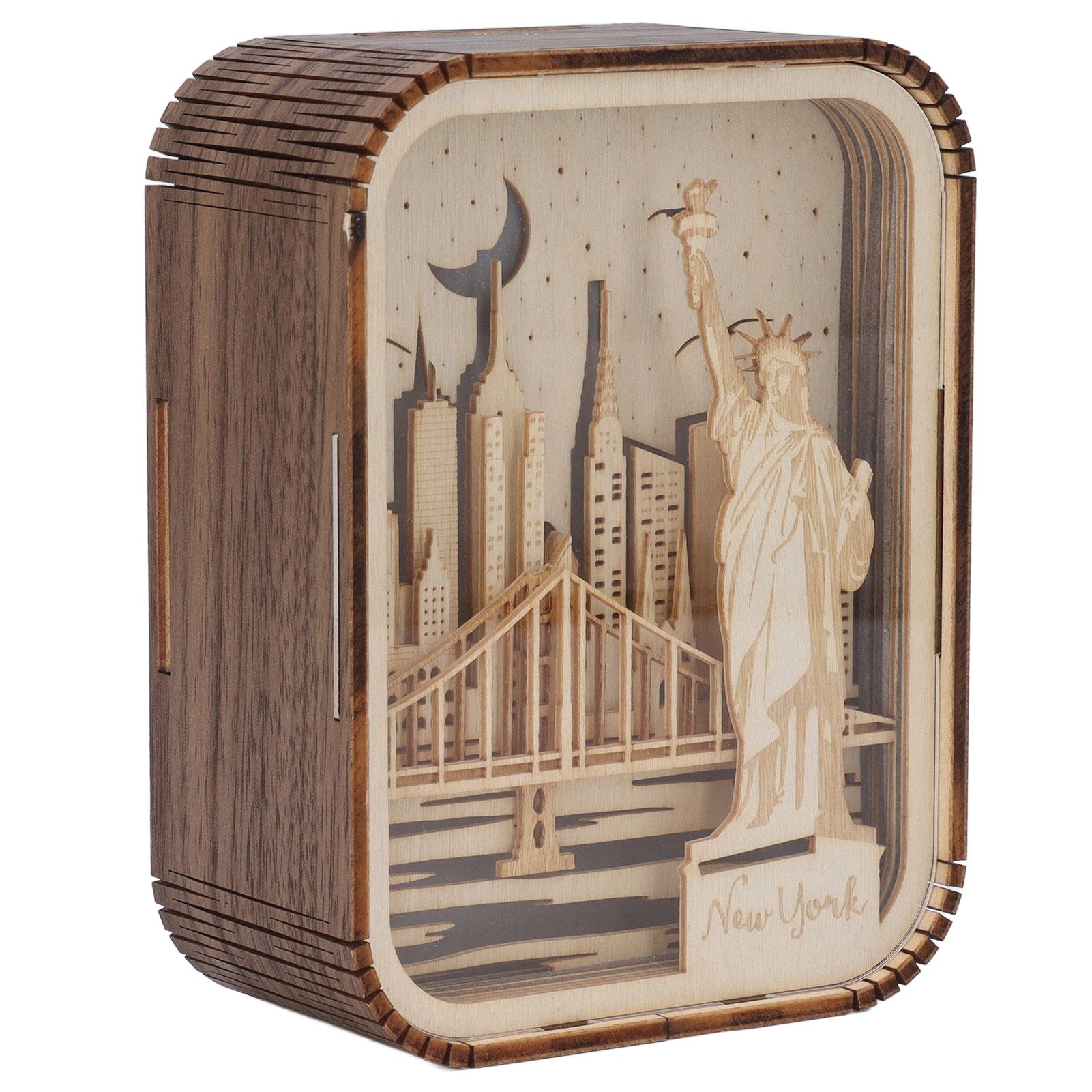3D Wood Carved LED Night Light Innovative Wood Carved Table Lamp City Series view 4
