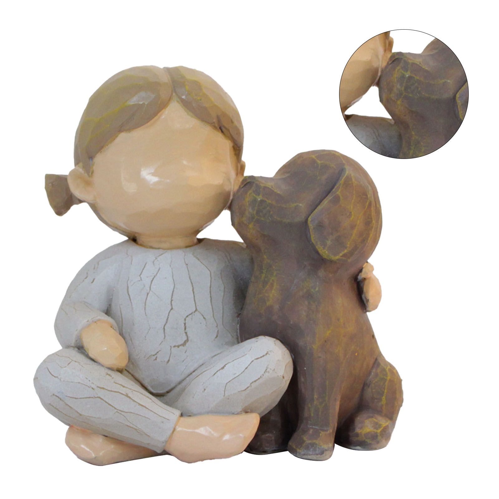 Girl and Dog Statue Resin Exquisite Desktop Girl and Puppy Figurine Ornament