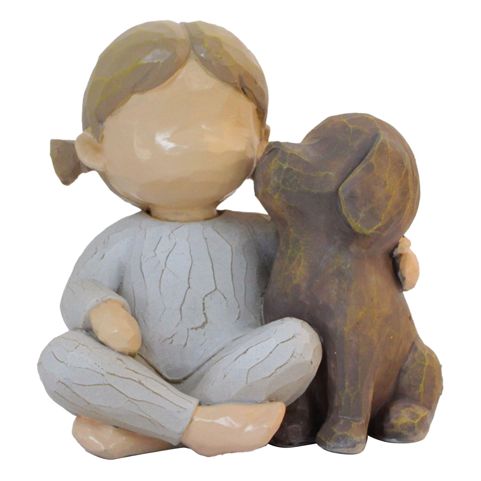 Girl and Dog Statue Resin Exquisite Desktop Girl and Puppy Figurine Ornament view 3