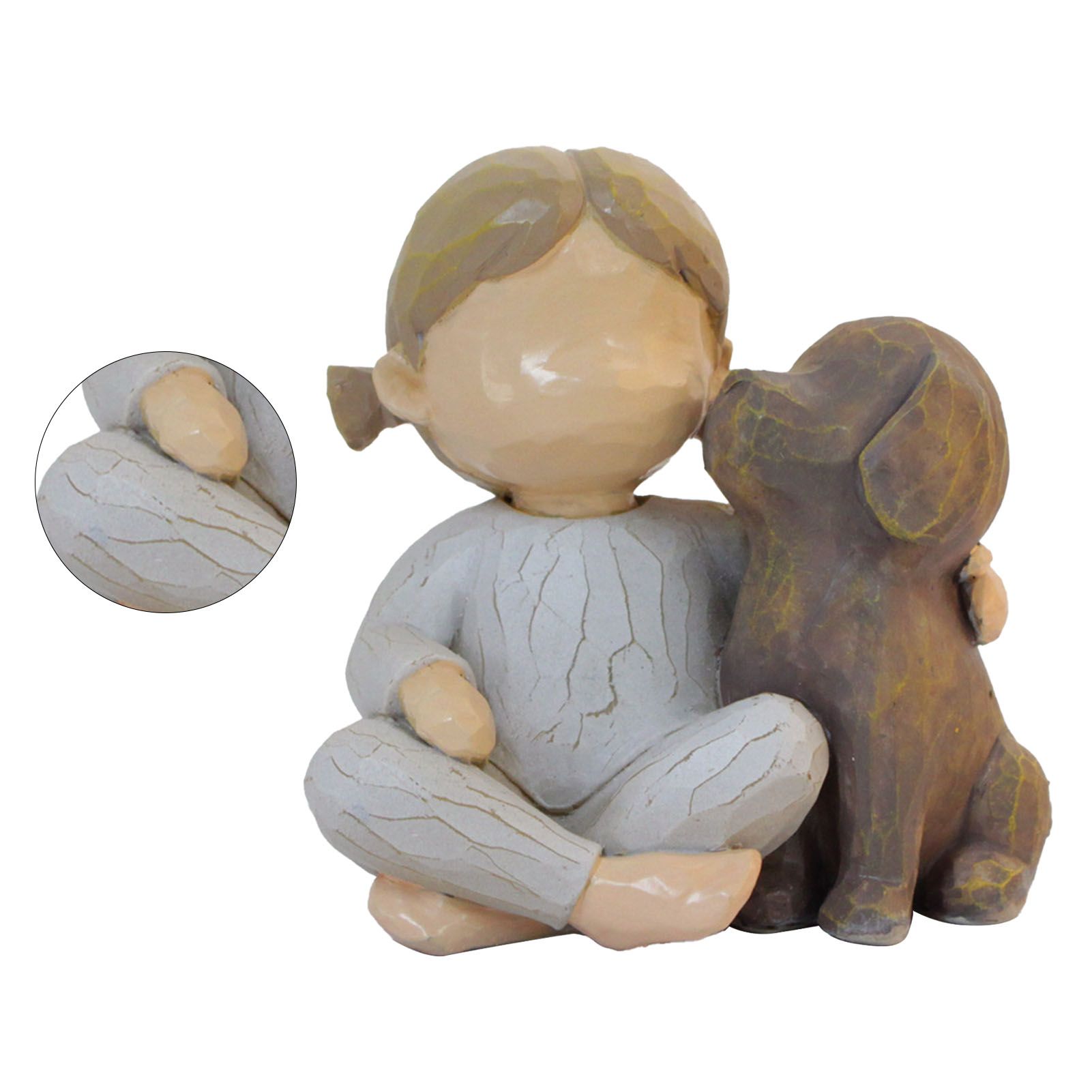 Girl and Dog Statue Resin Exquisite Desktop Girl and Puppy Figurine Ornament view 4