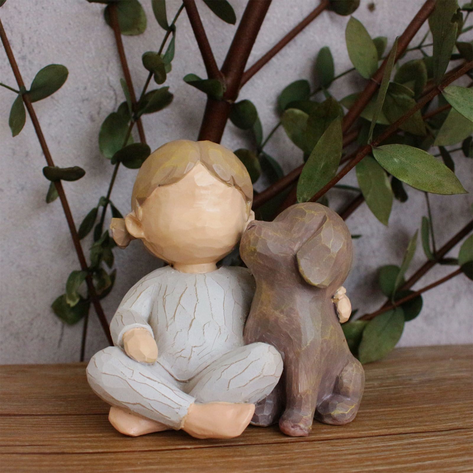 Girl and Dog Statue Resin Exquisite Desktop Girl and Puppy Figurine Ornament view 9