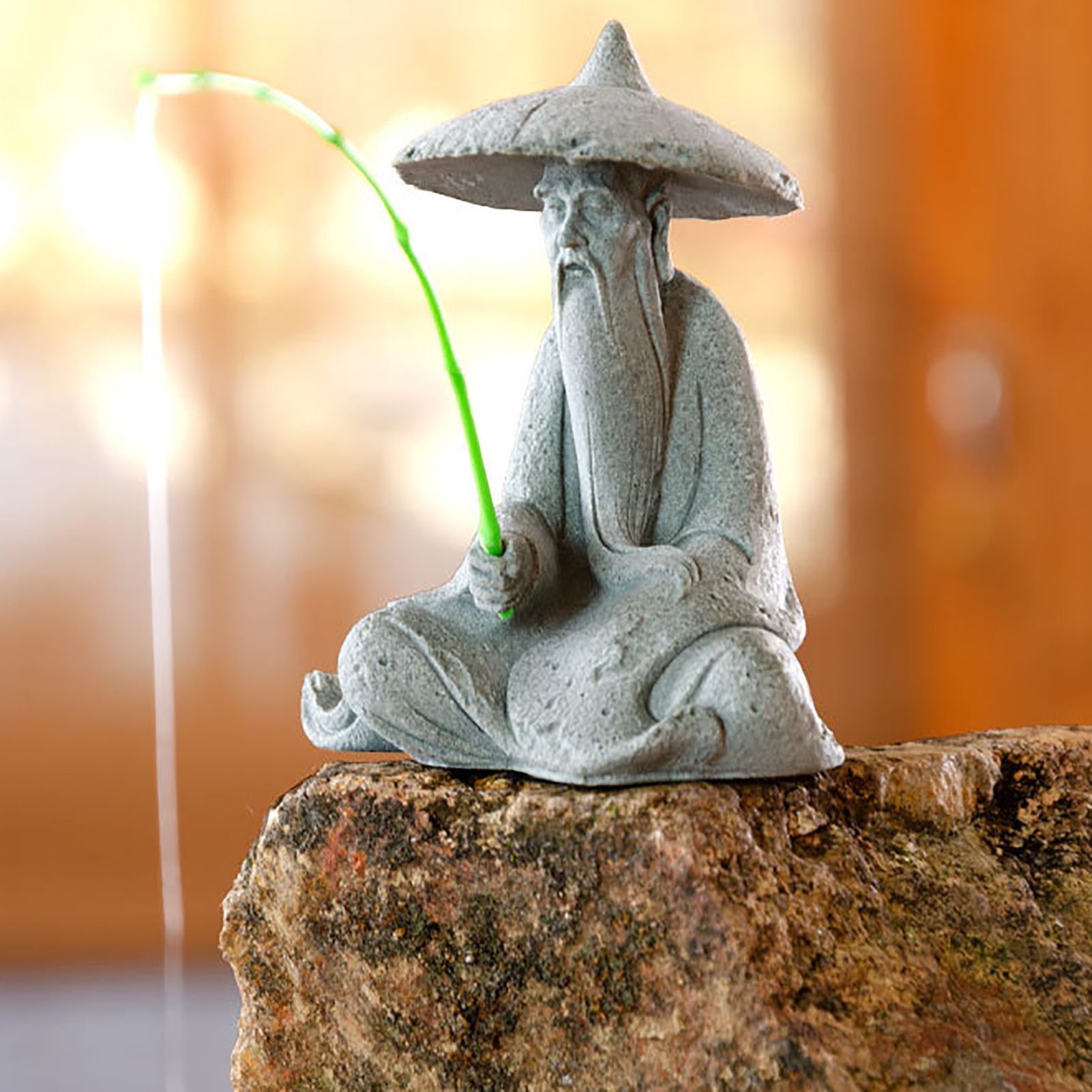 Mini Fisherman Statue Aquarium Sitting Fishing Figurine Asian Zen Decoration view 9