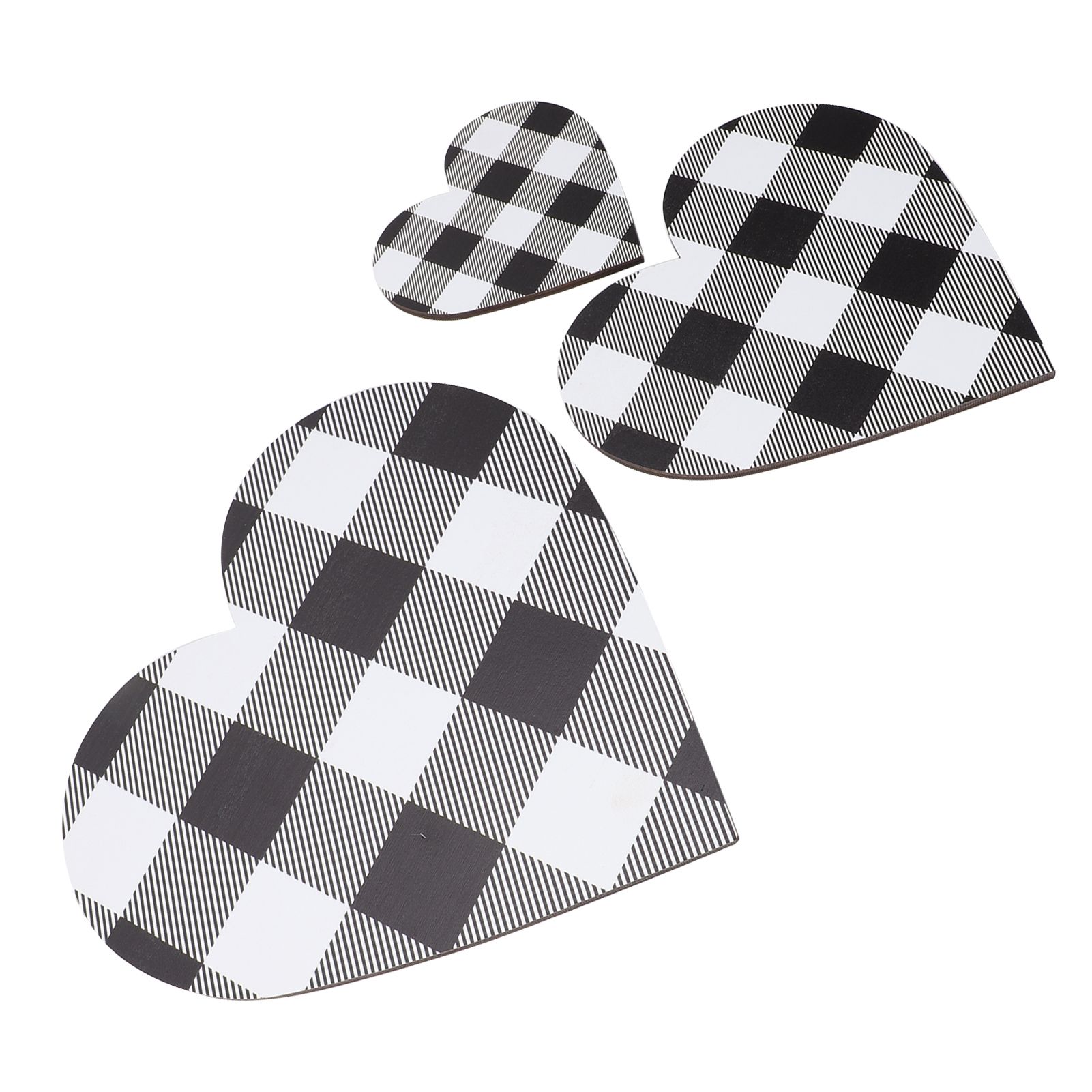 3Pcs Heart Shaped Wood Sign Plaid Wooden Wall Decor Rustic Hanging Plaque for view 4