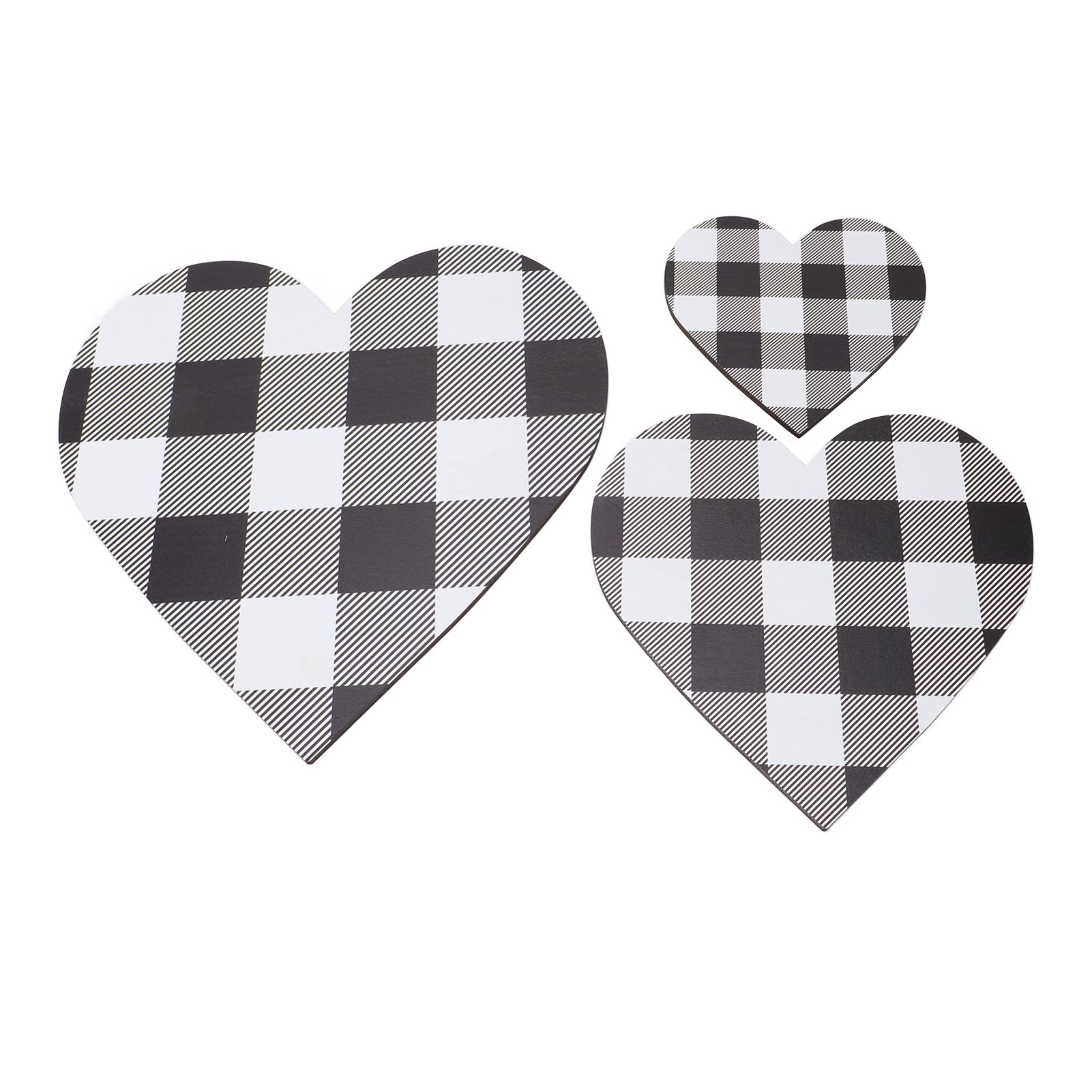 3Pcs Heart Shaped Wood Sign Plaid Wooden Wall Decor Rustic Hanging Plaque for view 6