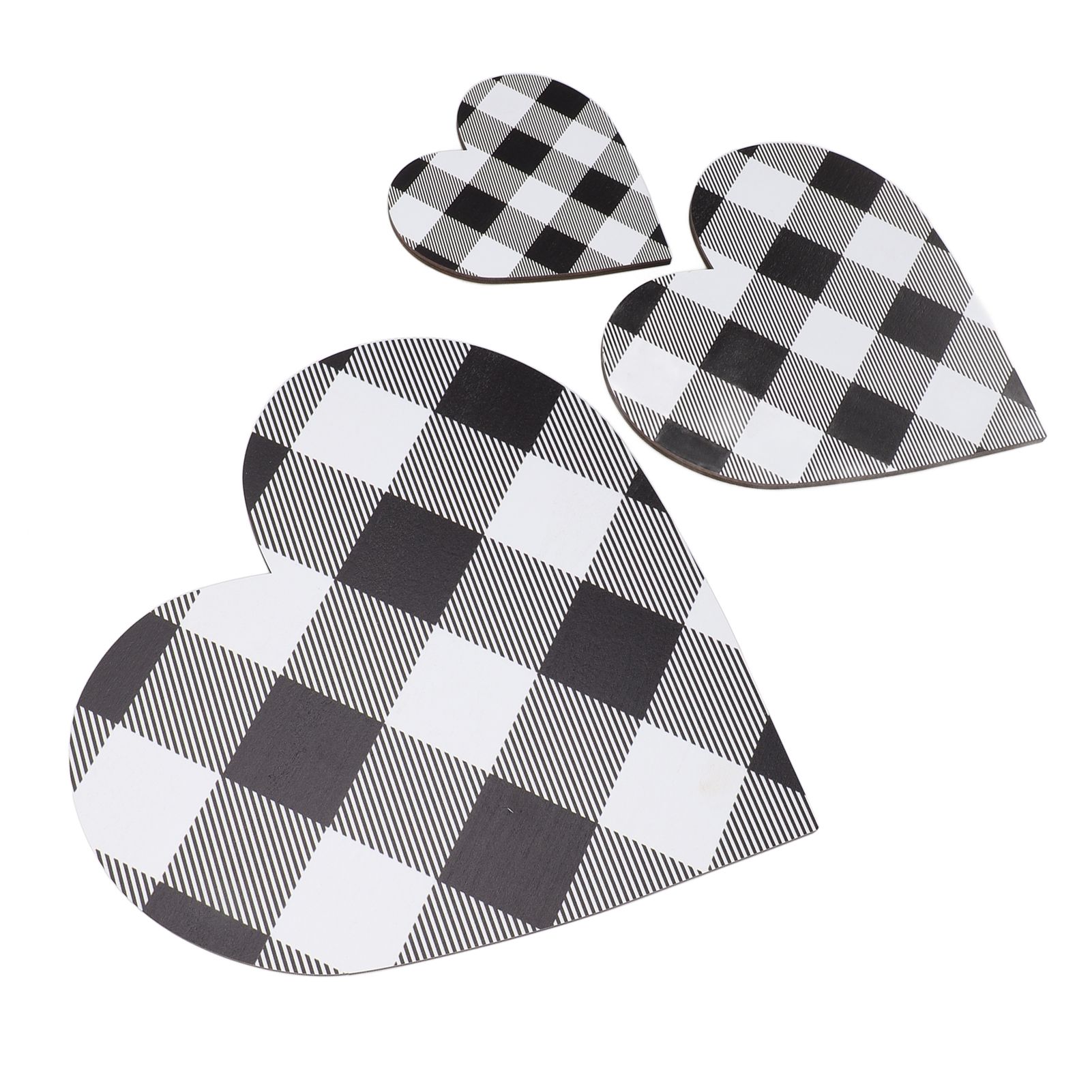 3Pcs Heart Shaped Wood Sign Plaid Wooden Wall Decor Rustic Hanging Plaque for view 9