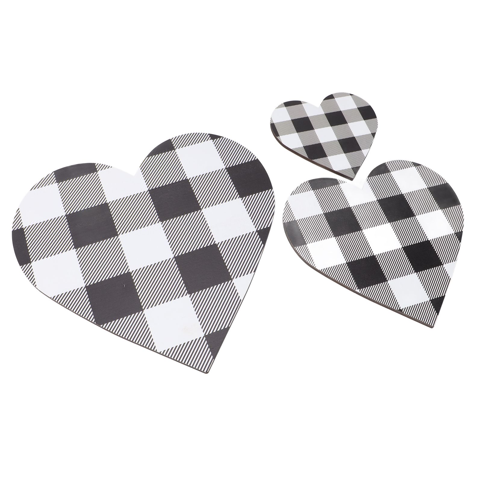 3Pcs Heart Shaped Wood Sign Plaid Wooden Wall Decor Rustic Hanging Plaque for view 11