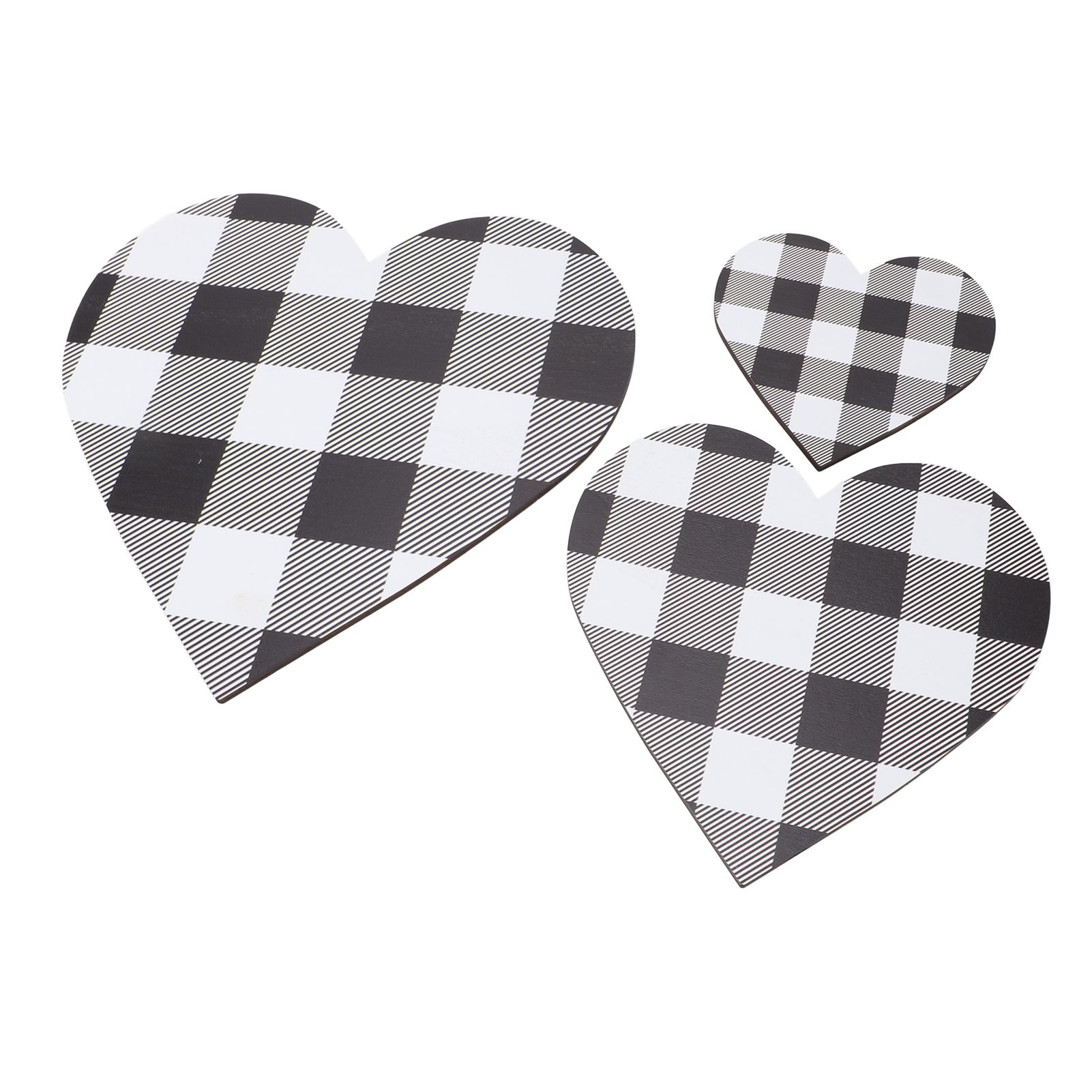 3Pcs Heart Shaped Wood Sign Plaid Wooden Wall Decor Rustic Hanging Plaque for view 12