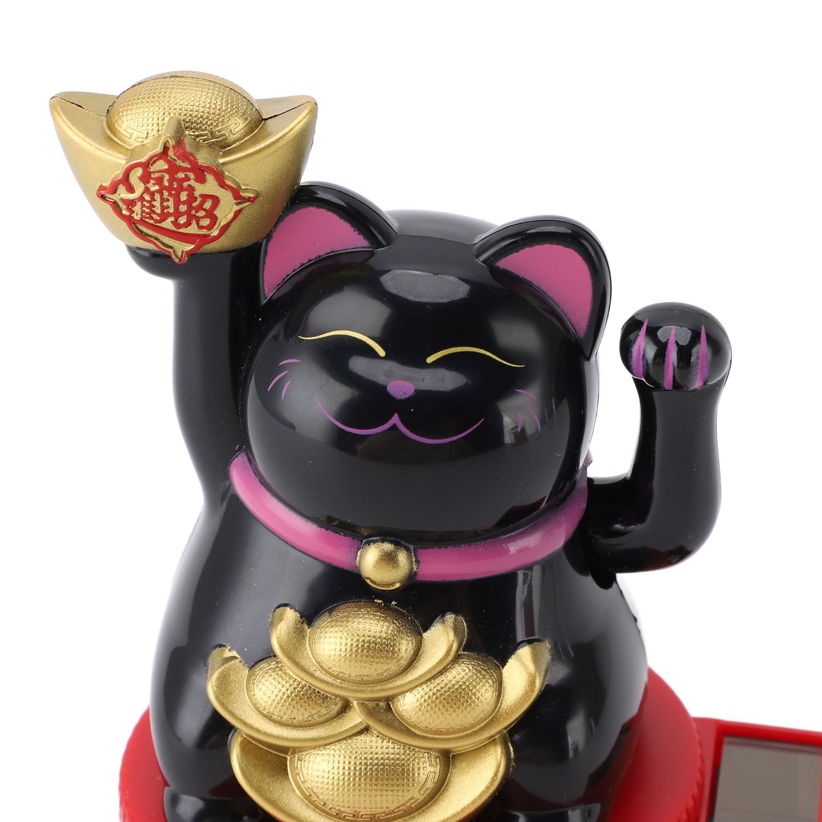 Solar Powered Lucky Cat Rotating Base Fortune Cat Statue for Car Dashboard view 2