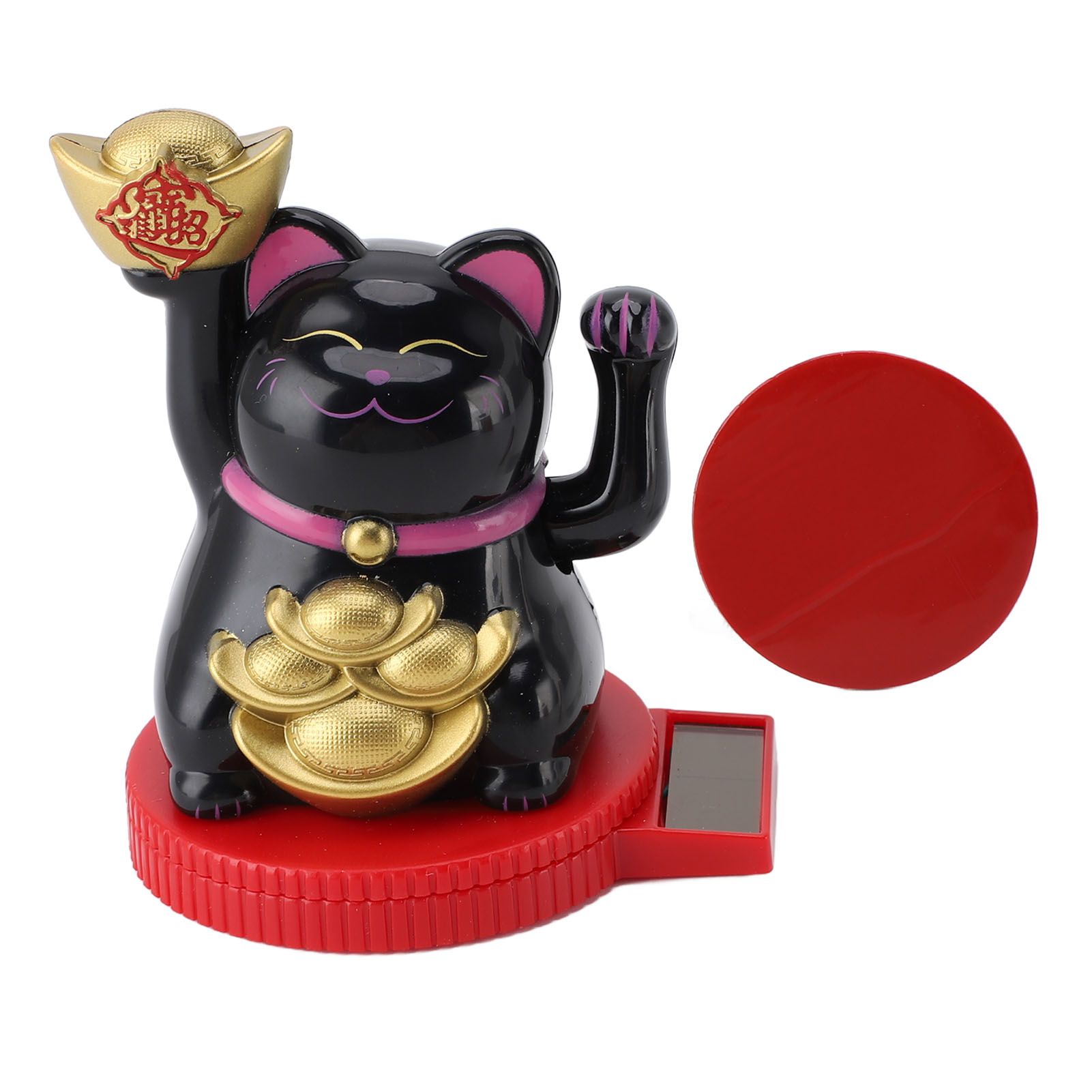 Solar Powered Lucky Cat Rotating Base Fortune Cat Statue for Car Dashboard view 3