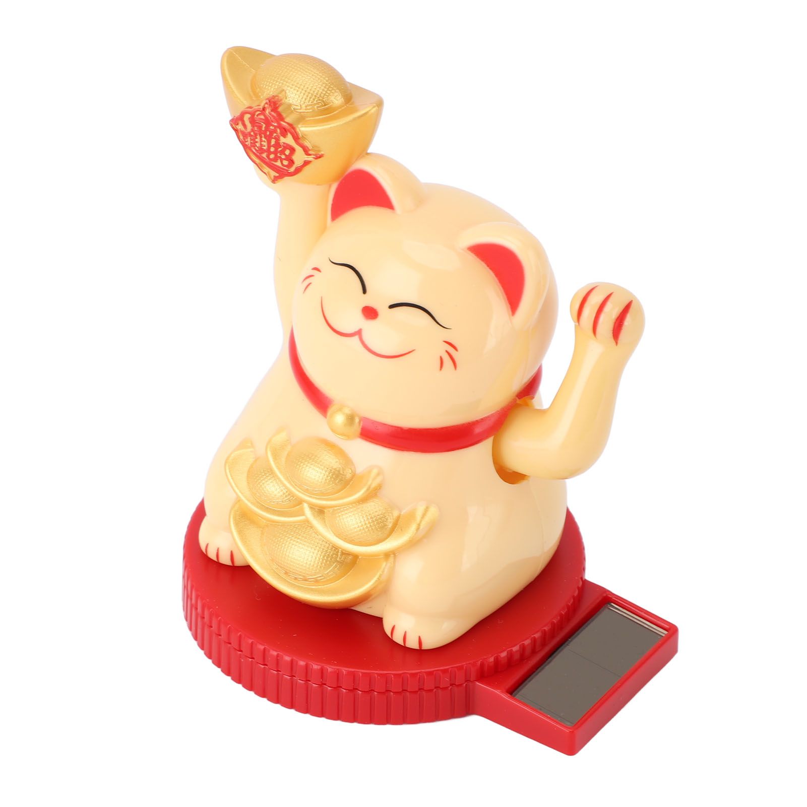 Solar Powered Lucky Cat Rotating Base Fortune Cat Statue for Car Dashboard — image 1