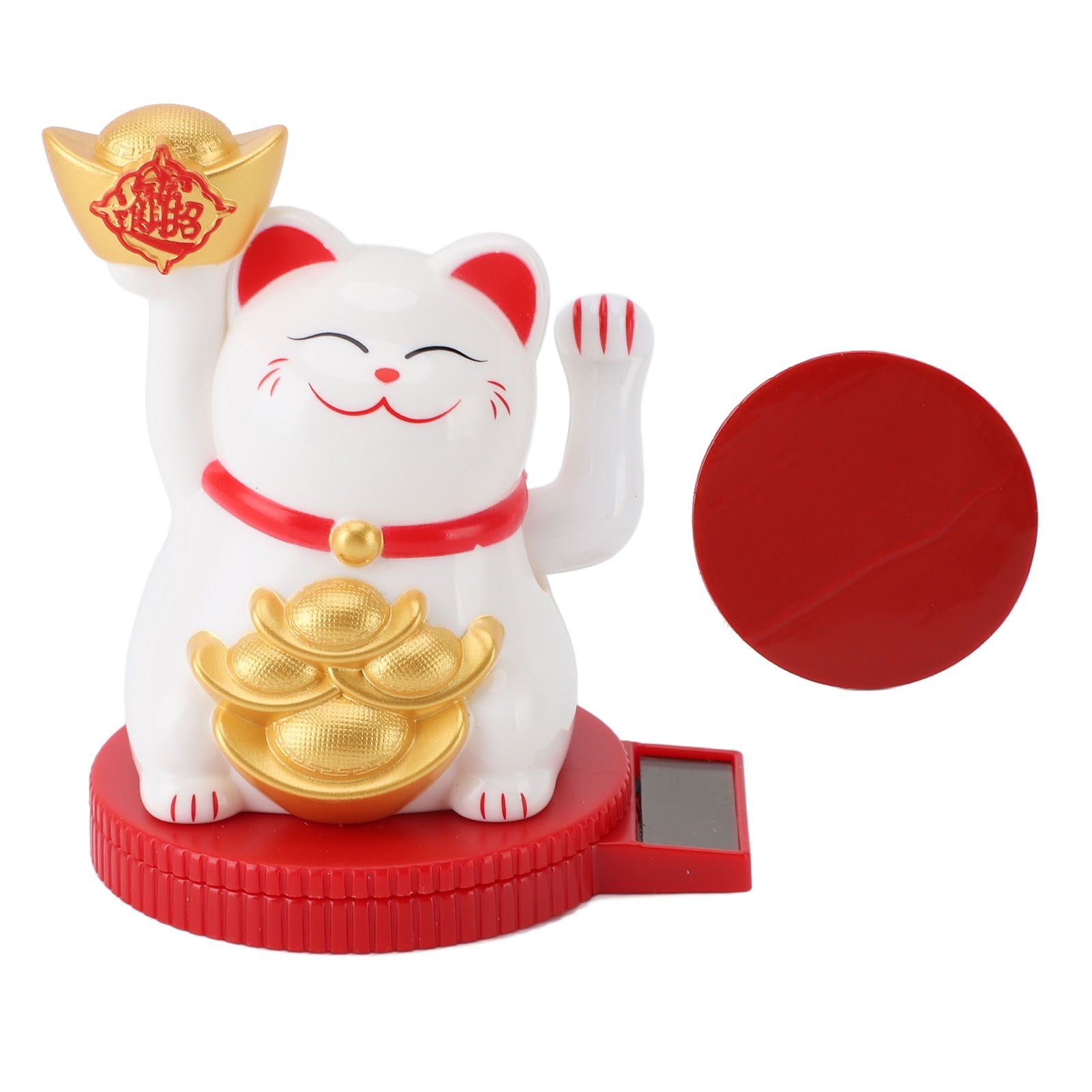 Solar Powered Lucky Cat Rotating Base Fortune Cat Statue for Car Dashboard view 3