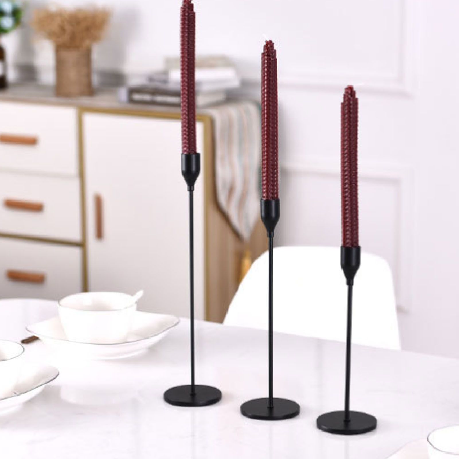 Candlestick Holders Set Iron Metal Modern Elegant Decorative Taper Candle view 8