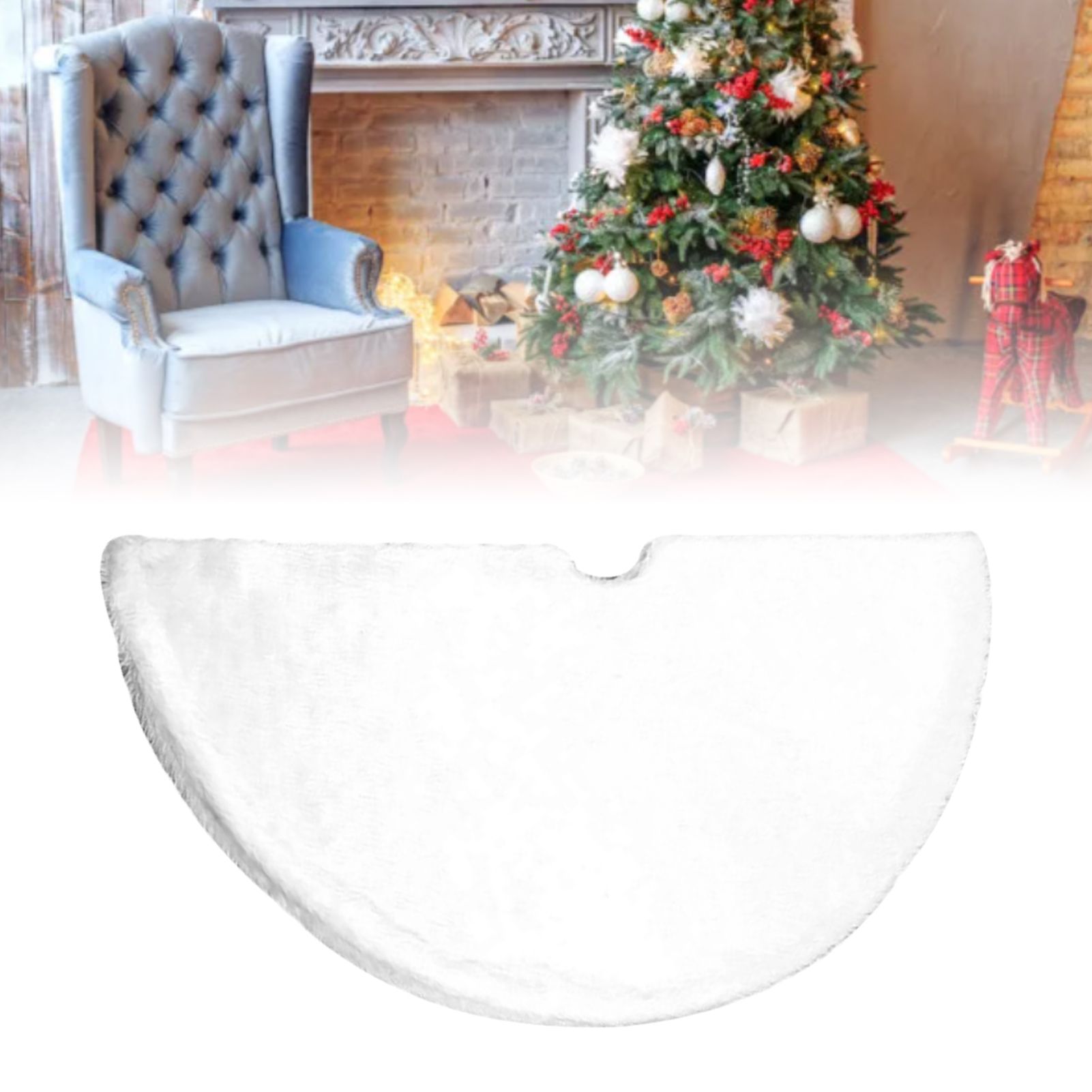 White Tree Skirt 140CM Plush Festival Tree Base Decoration for Family view 9