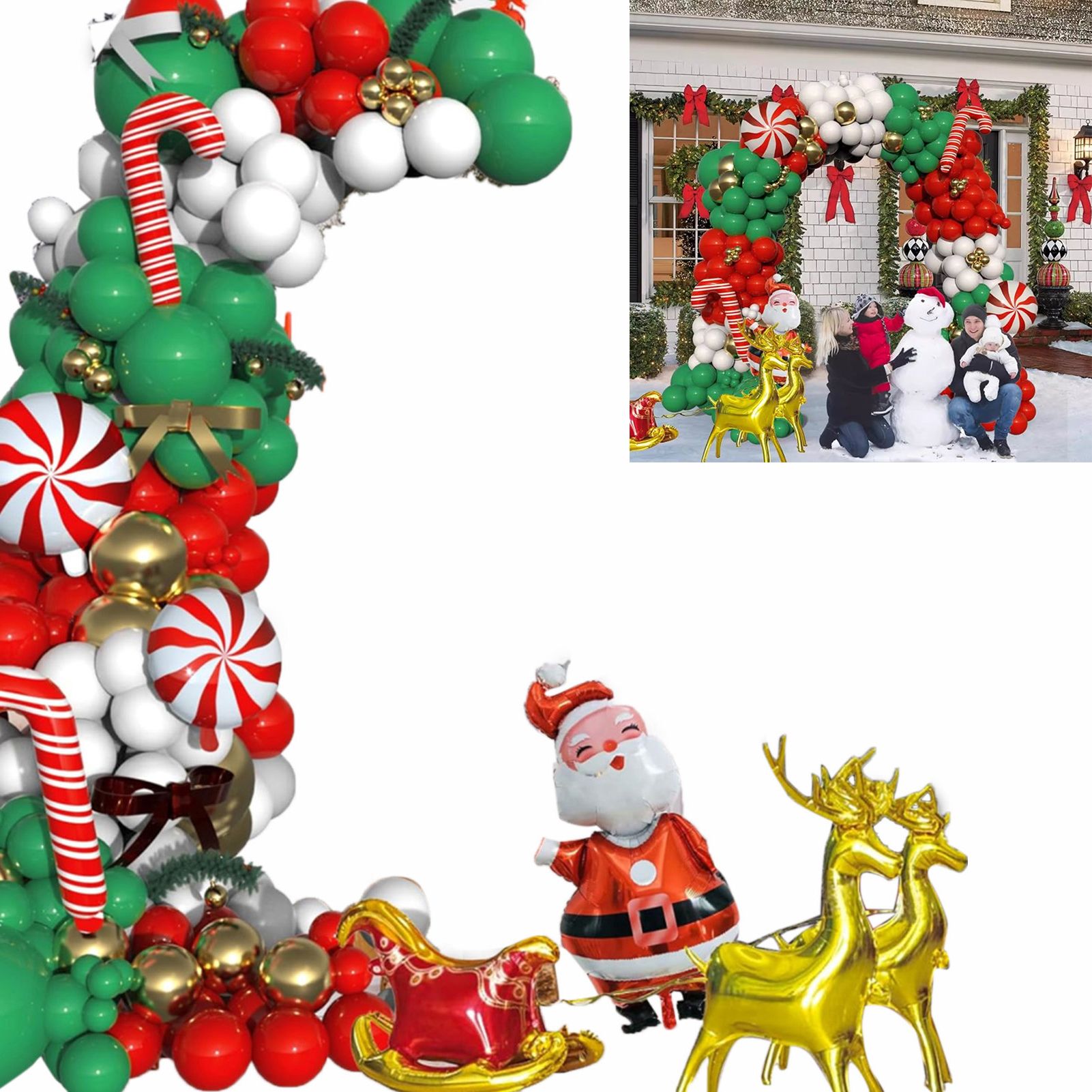 Xmas Balloon Garland Arch Kit Metallic Gold Green Red White Xmas Balloons