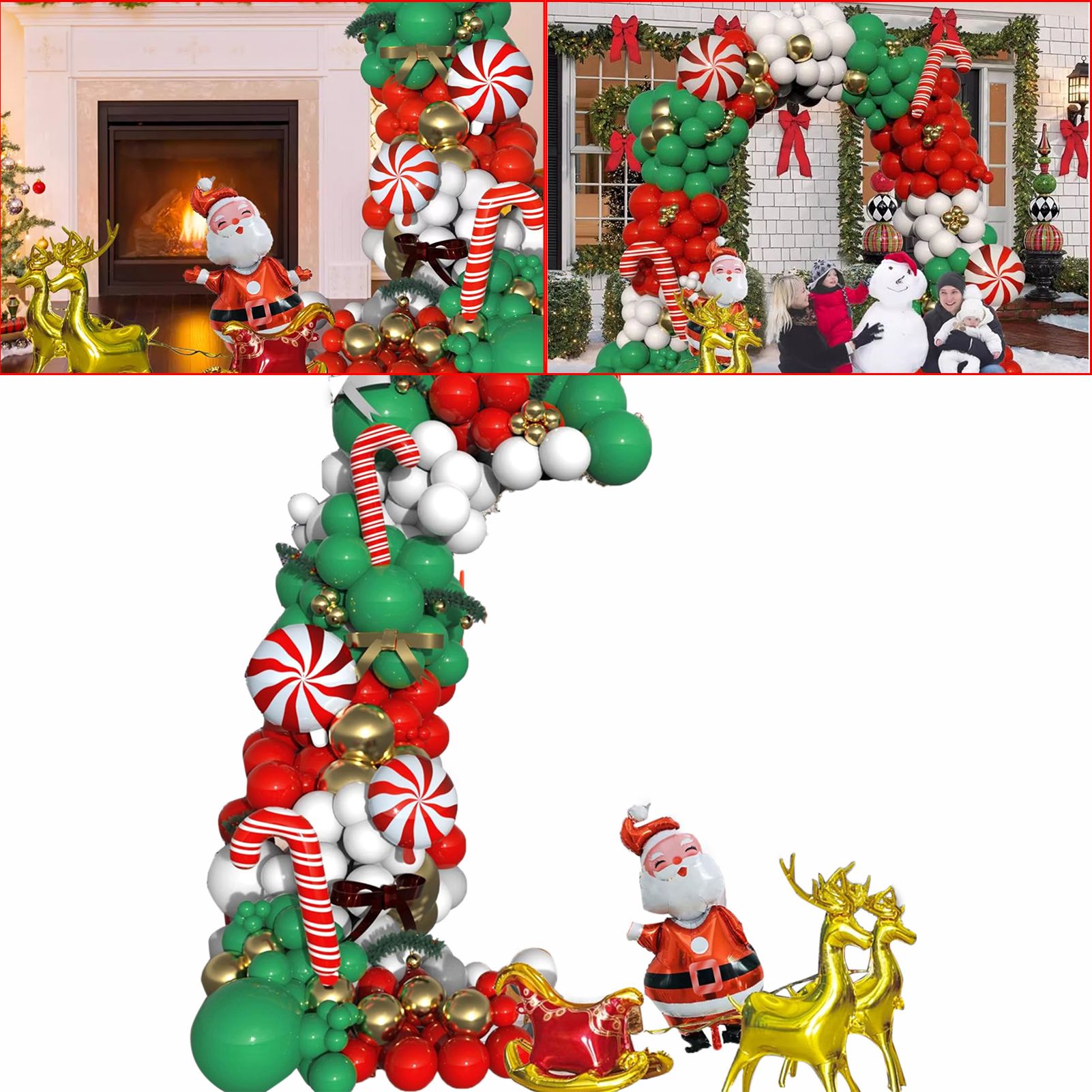Xmas Balloon Garland Arch Kit Metallic Gold Green Red White Xmas Balloons view 3