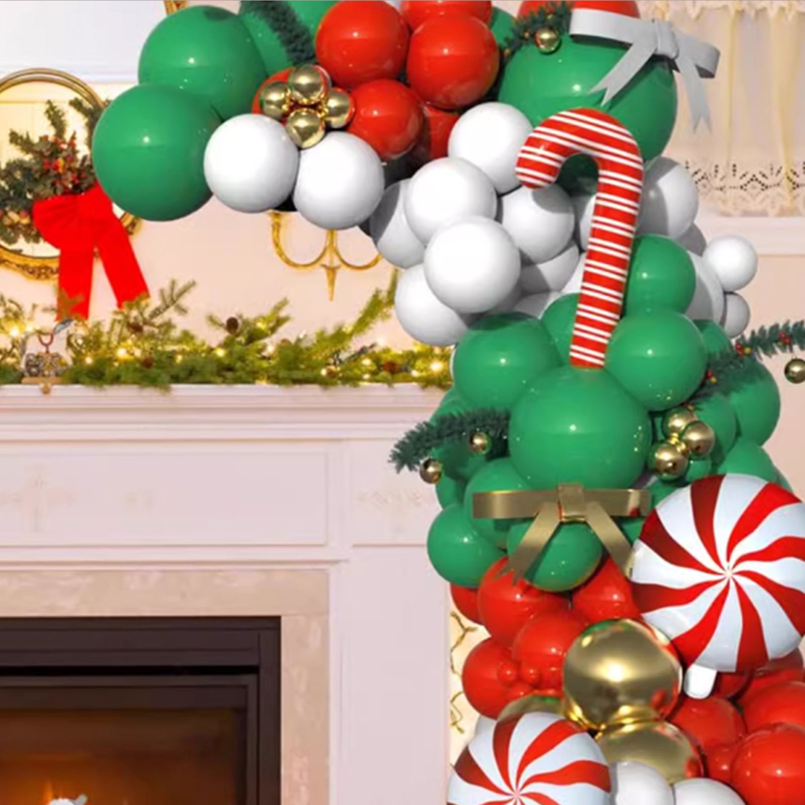 Xmas Balloon Garland Arch Kit Metallic Gold Green Red White Xmas Balloons view 5