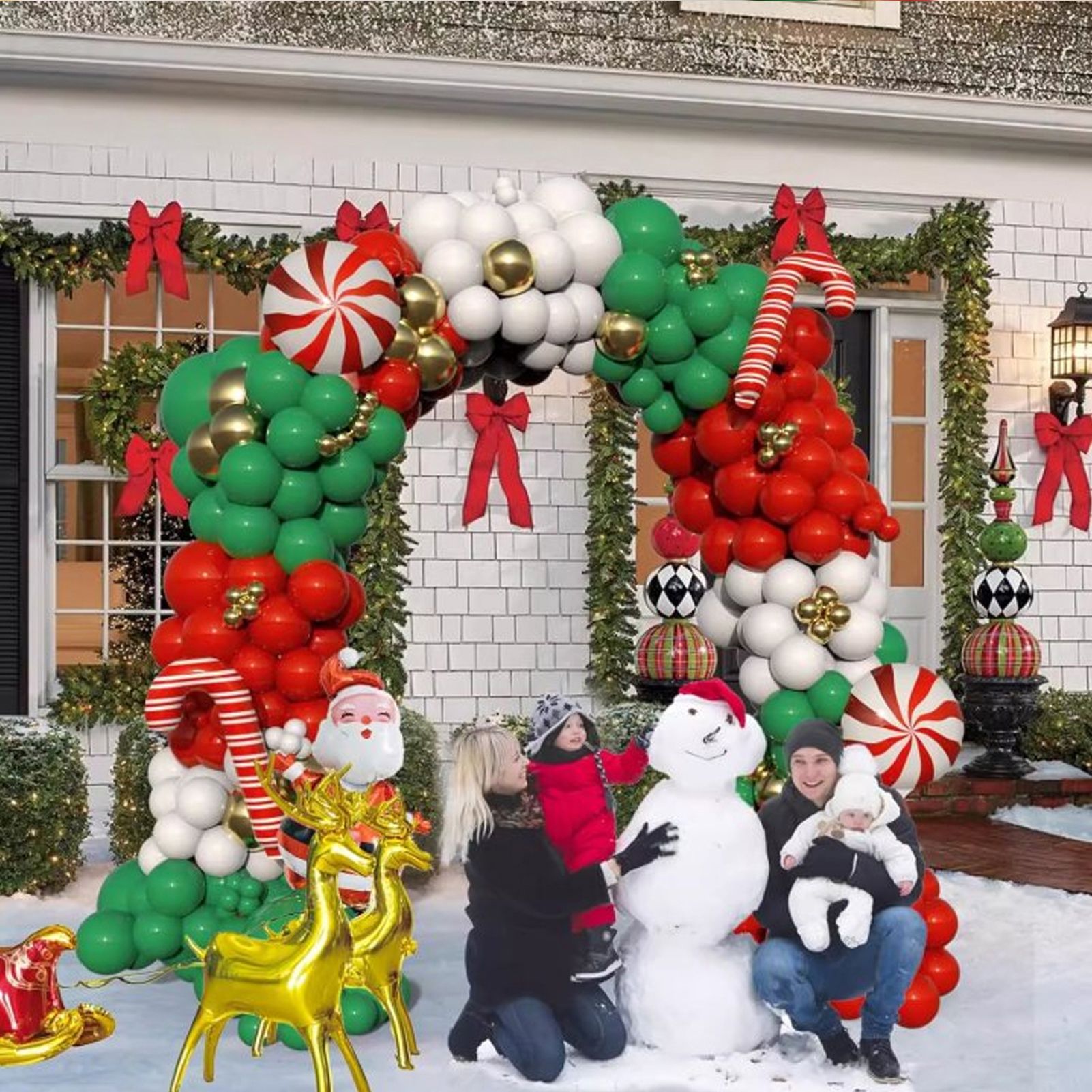 Xmas Balloon Garland Arch Kit Metallic Gold Green Red White Xmas Balloons view 6