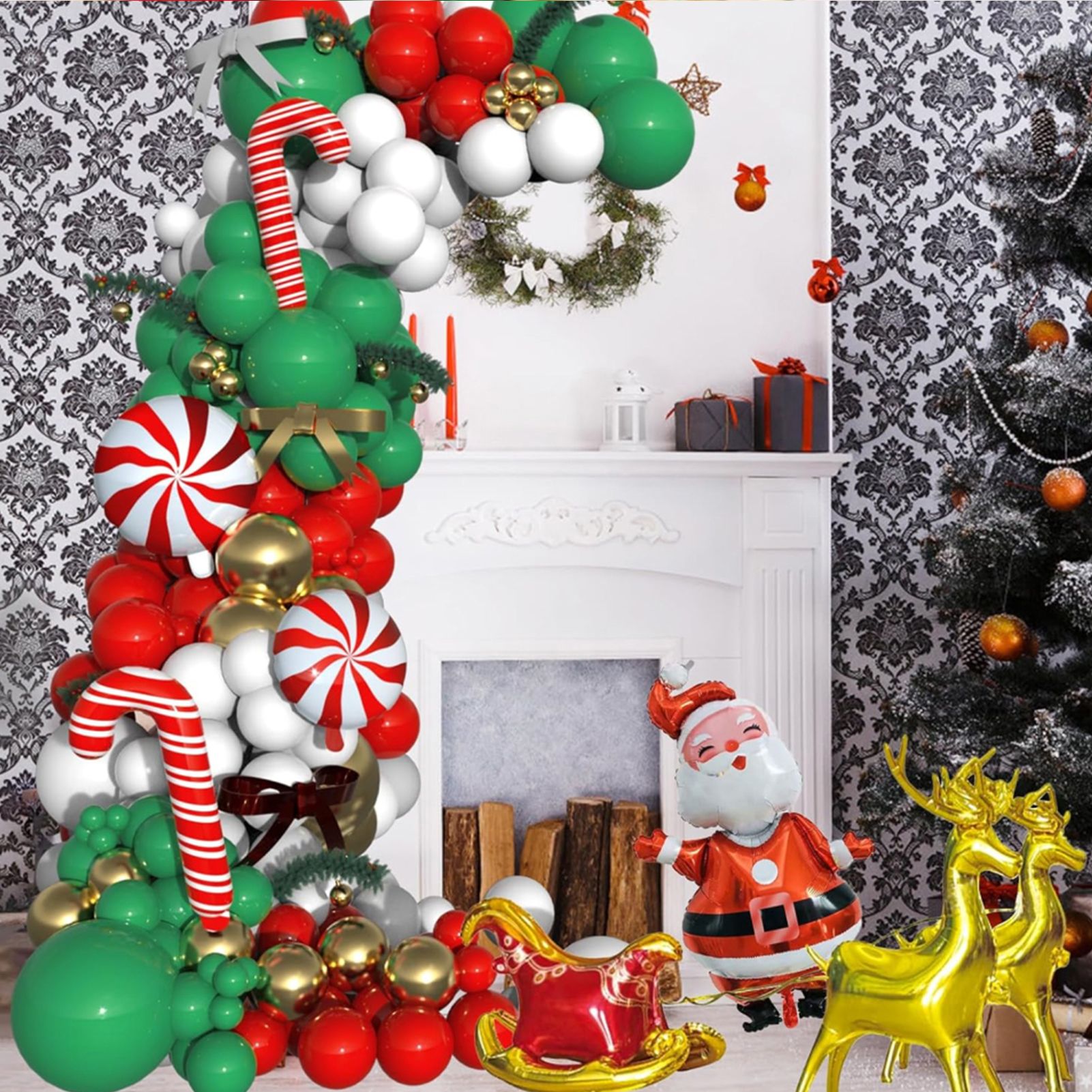 Xmas Balloon Garland Arch Kit Metallic Gold Green Red White Xmas Balloons view 7