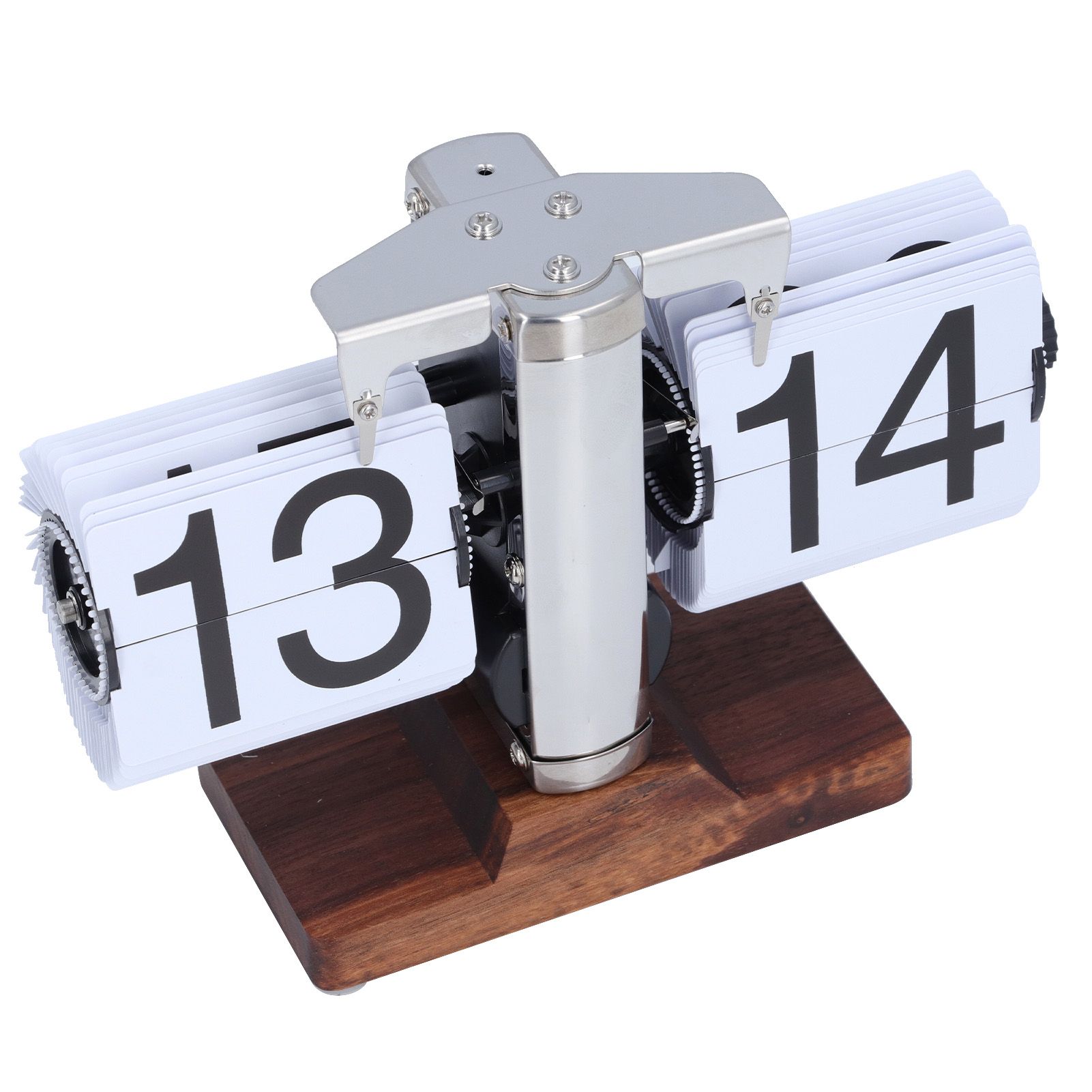 Flip Desk Clock Auto Retro Wood Base Easy to Read 24 Hours Mechanical Flip — image 1