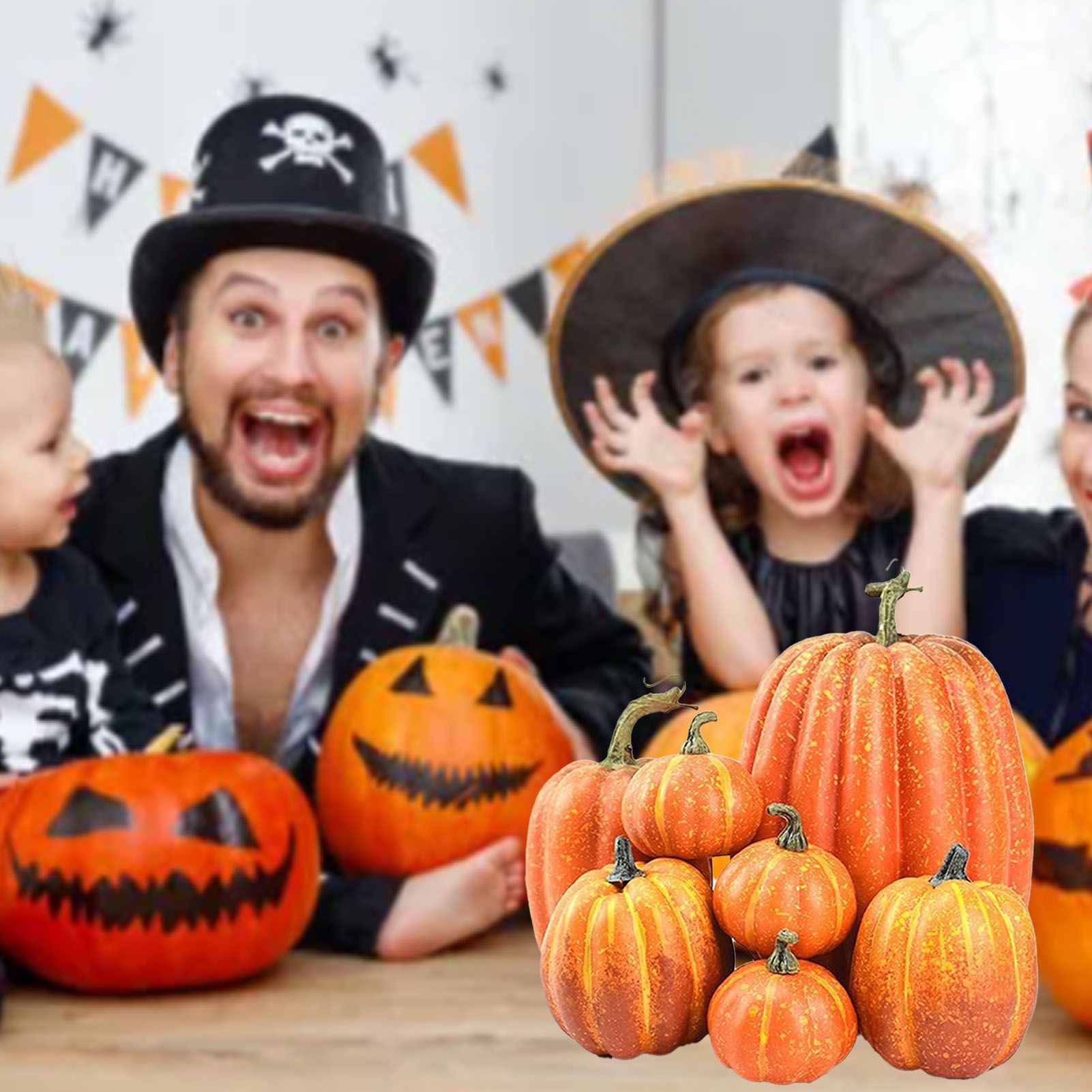 7pcs Simulated Pumpkin Glossy Paint Lightweight Creative Reusable Foam Pumpkin view 9