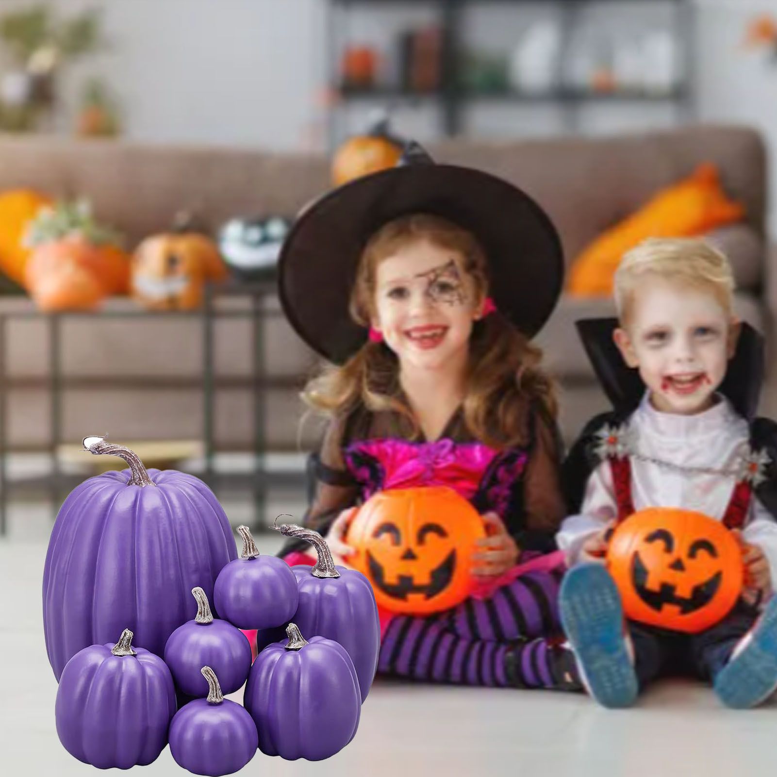 7pcs Simulated Pumpkin Glossy Paint Lightweight Creative Reusable Foam Pumpkin view 9