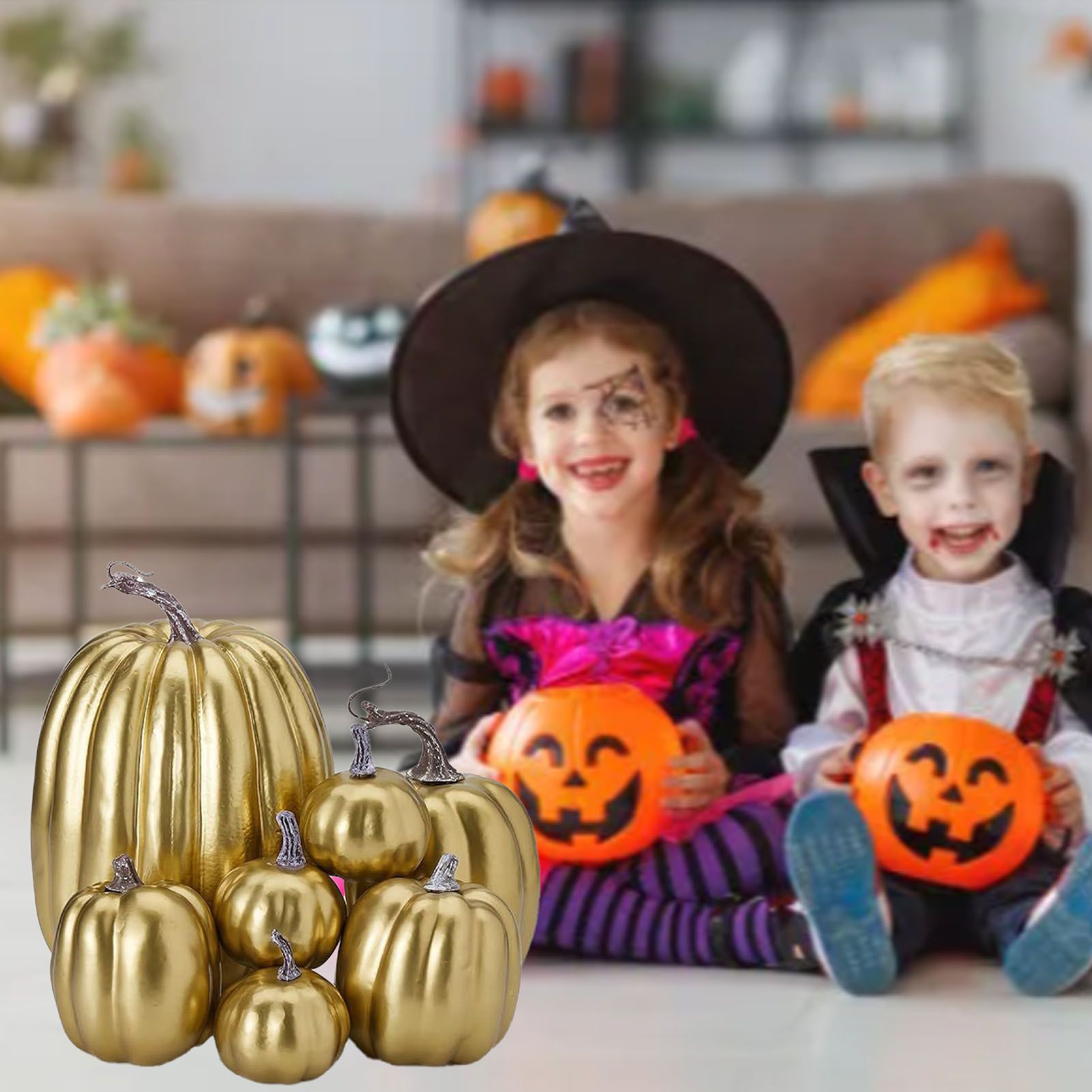 7pcs Simulated Pumpkin Glossy Paint Lightweight Creative Reusable Foam Pumpkin view 8