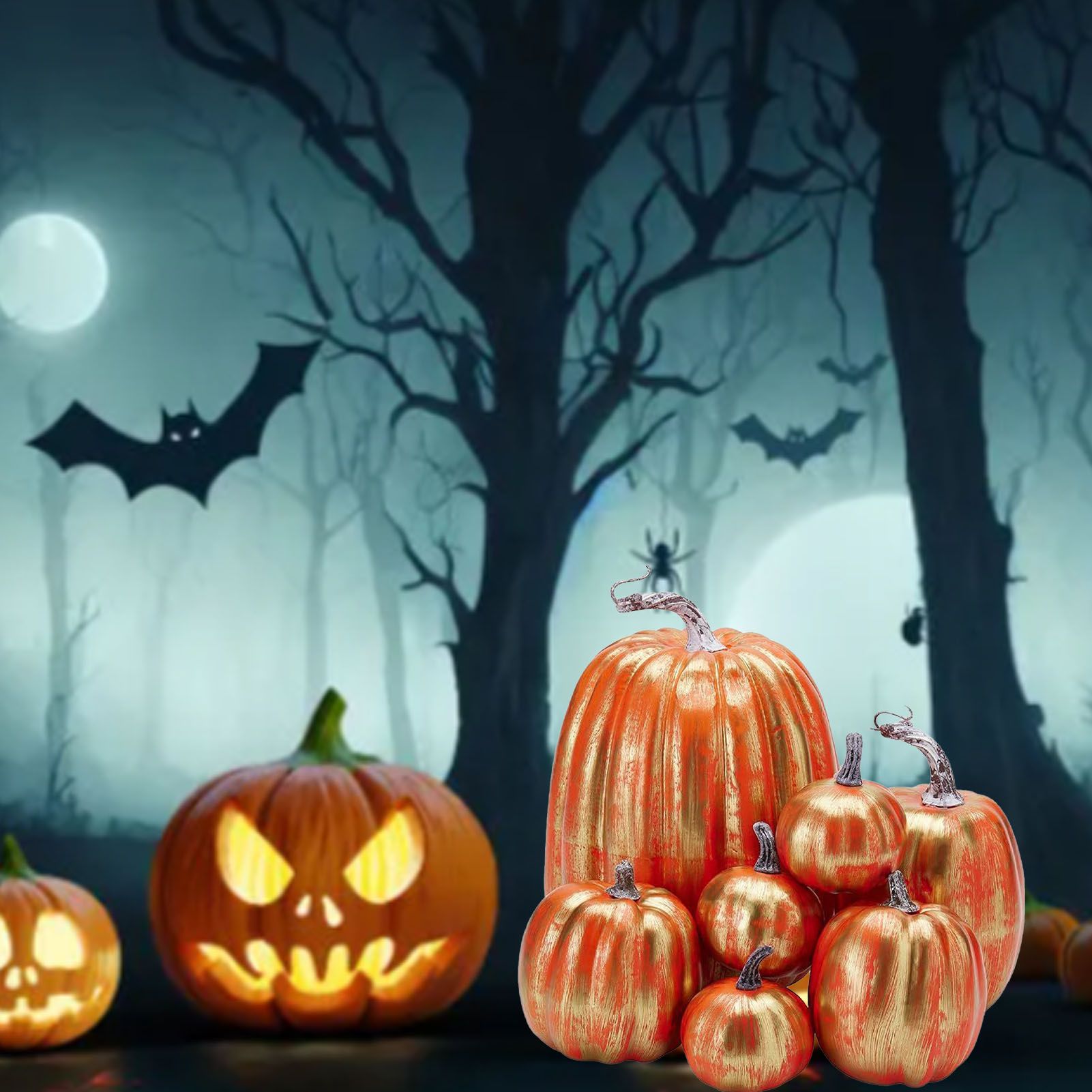 7pcs Simulated Pumpkin Glossy Paint Lightweight Creative Reusable Foam Pumpkin view 8