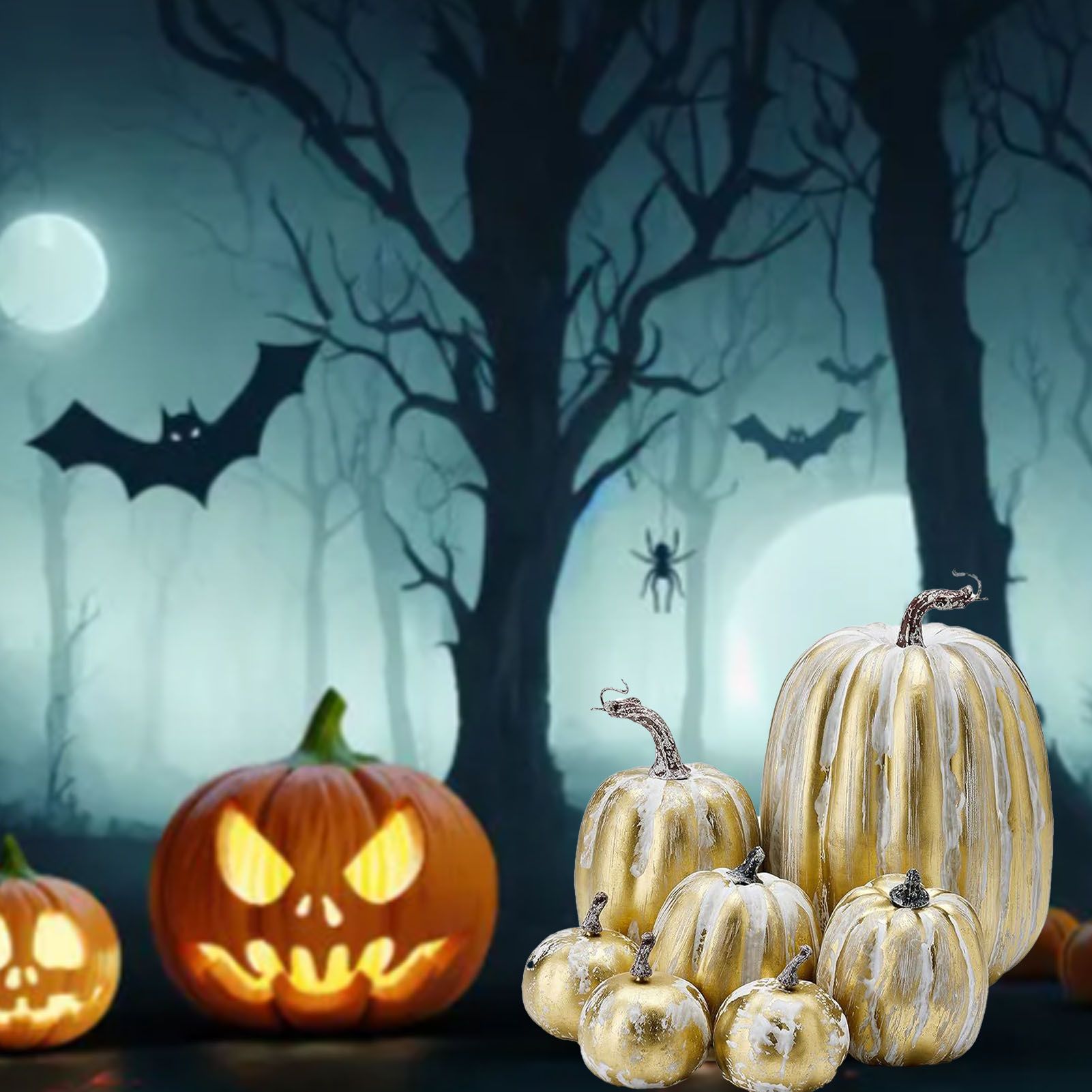 7pcs Simulated Pumpkin Glossy Paint Lightweight Creative Reusable Foam Pumpkin view 8