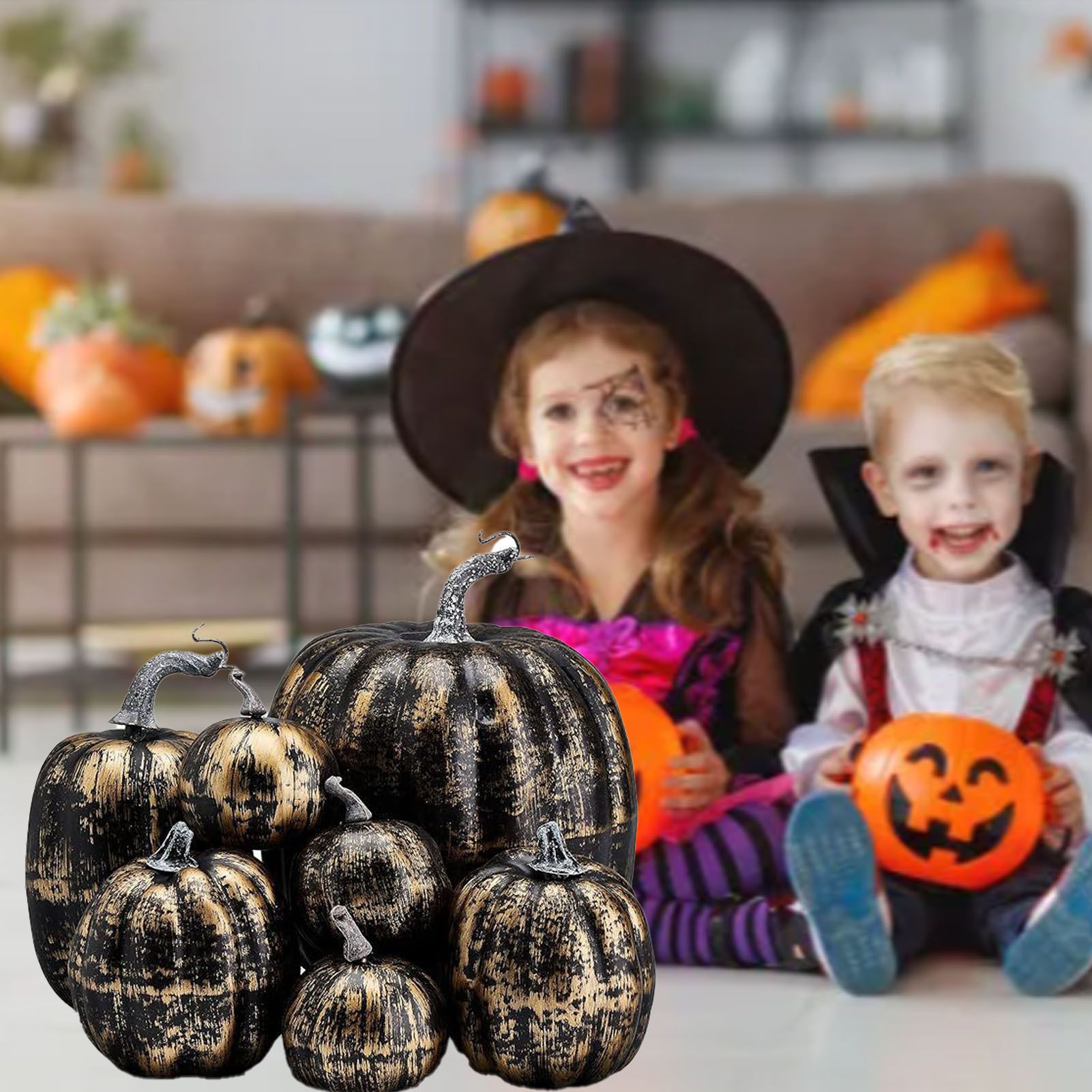 7pcs Simulated Pumpkin Glossy Paint Lightweight Creative Reusable Foam Pumpkin view 9