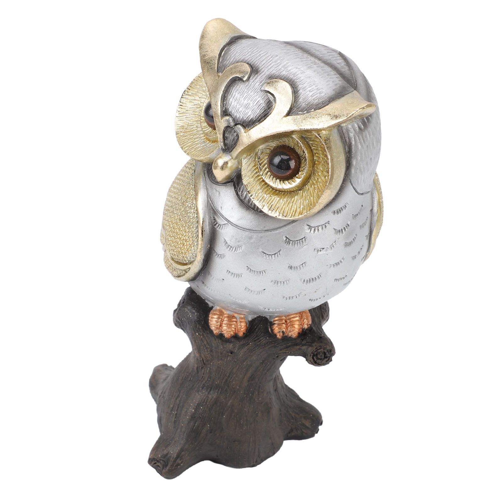 Owl Figurine Statue Resin Owl Sculpture Standing On Stump for Home Porch Patio