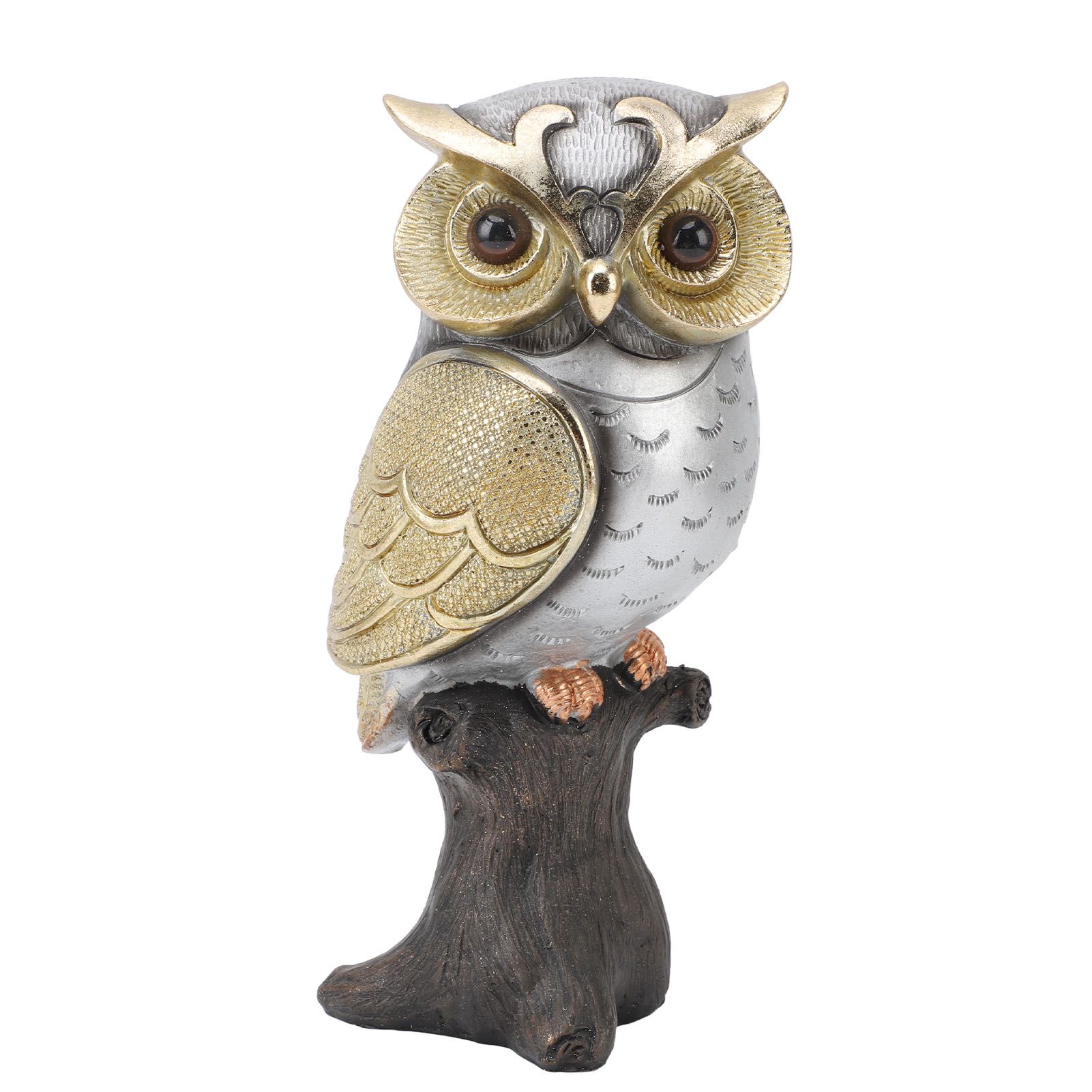 Owl Figurine Statue Resin Owl Sculpture Standing On Stump for Home Porch Patio view 3