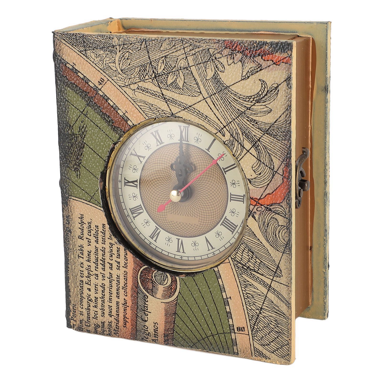 Faux Book Box with Clock Wood Retro Dust Proof Decorative Book Storage Box for — image 1