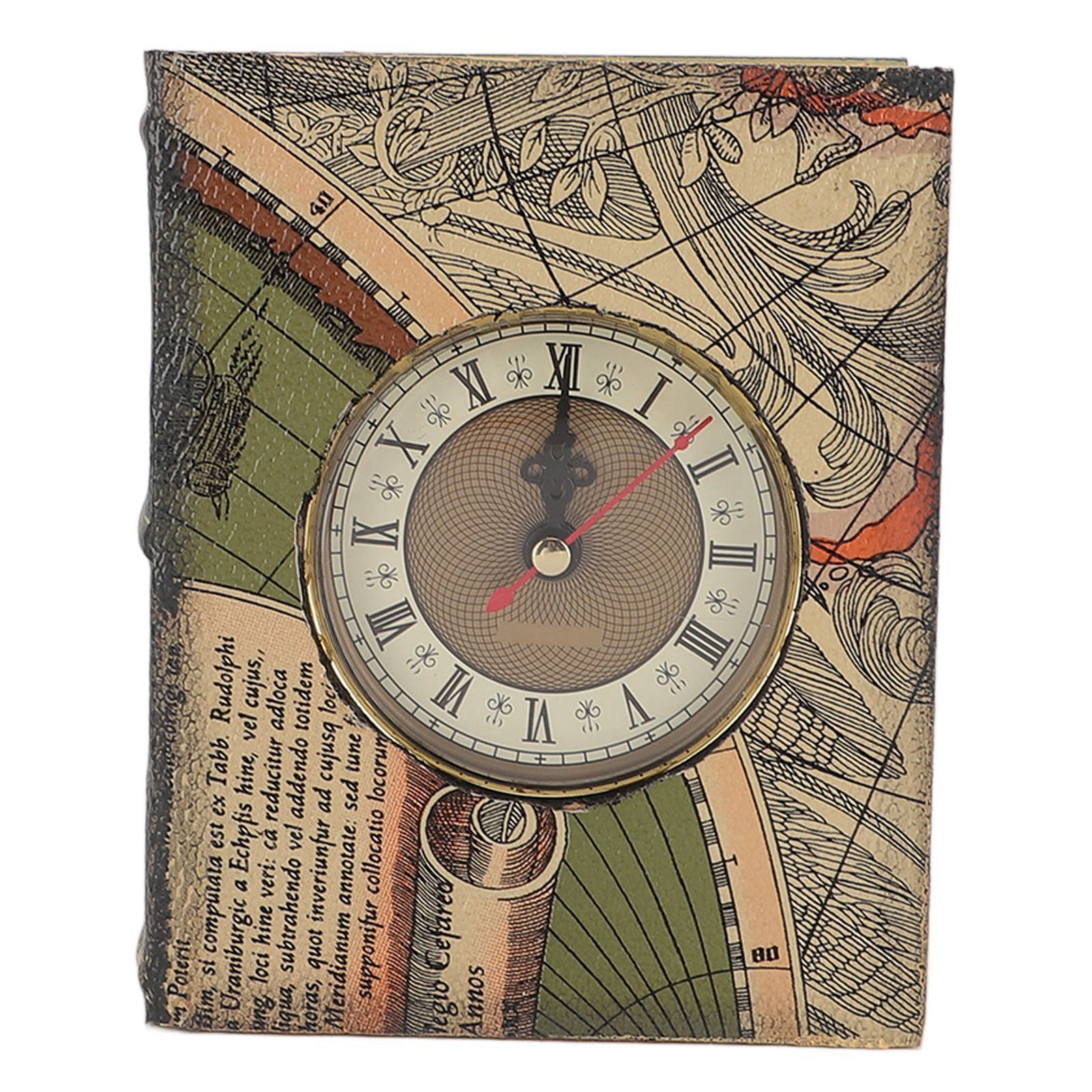 Faux Book Box with Clock Wood Retro Dust Proof Decorative Book Storage Box for view 3