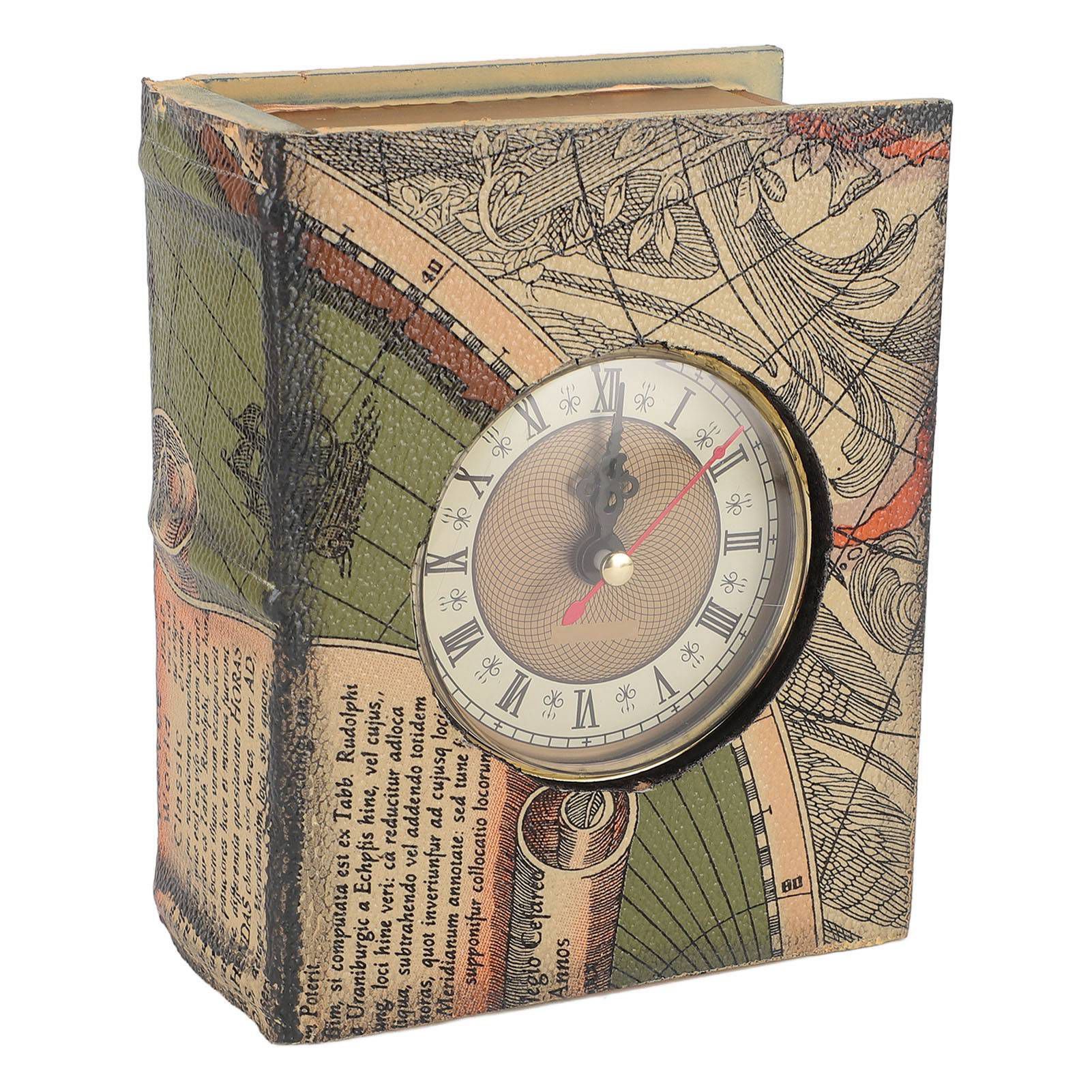 Faux Book Box with Clock Wood Retro Dust Proof Decorative Book Storage Box for view 4
