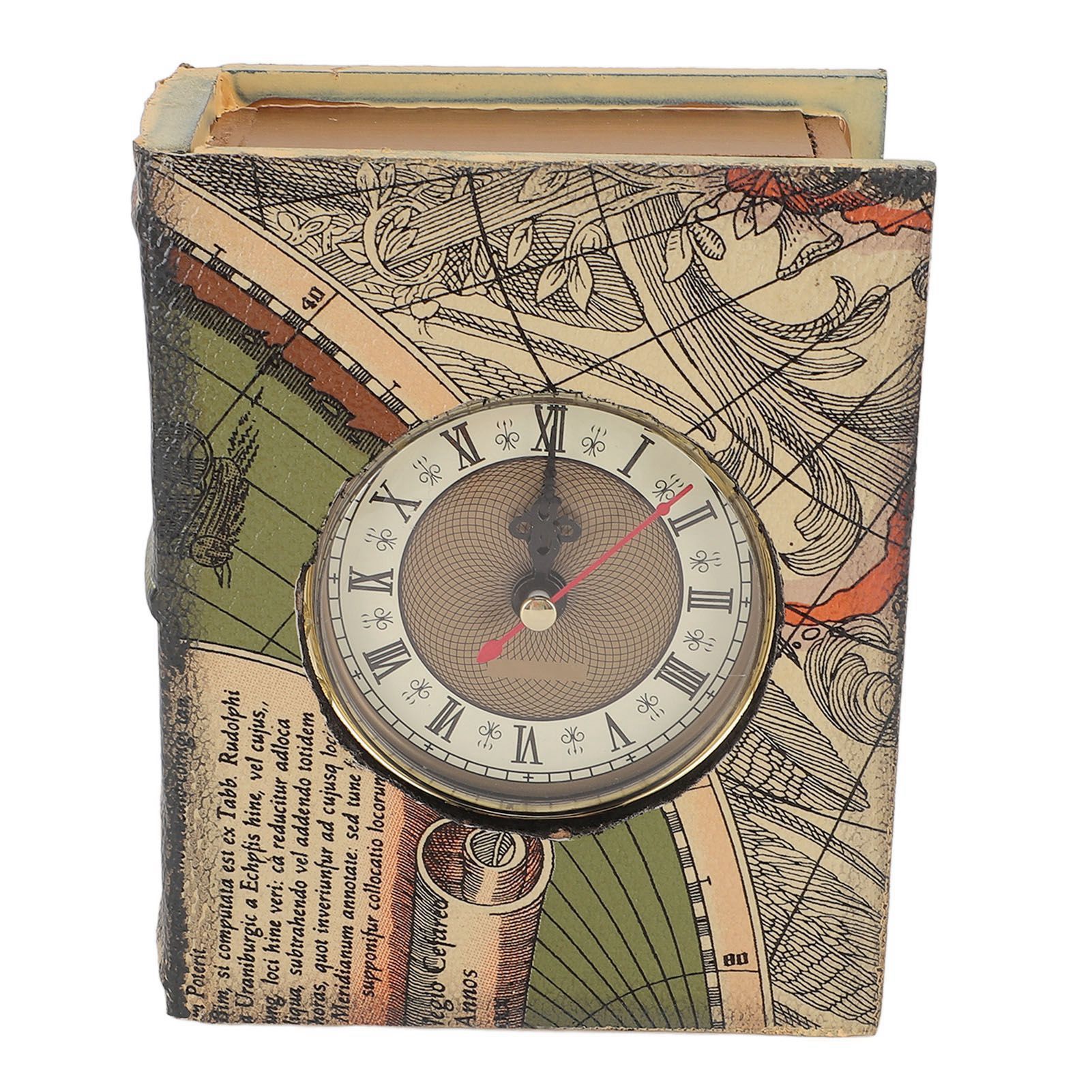 Faux Book Box with Clock Wood Retro Dust Proof Decorative Book Storage Box for view 6