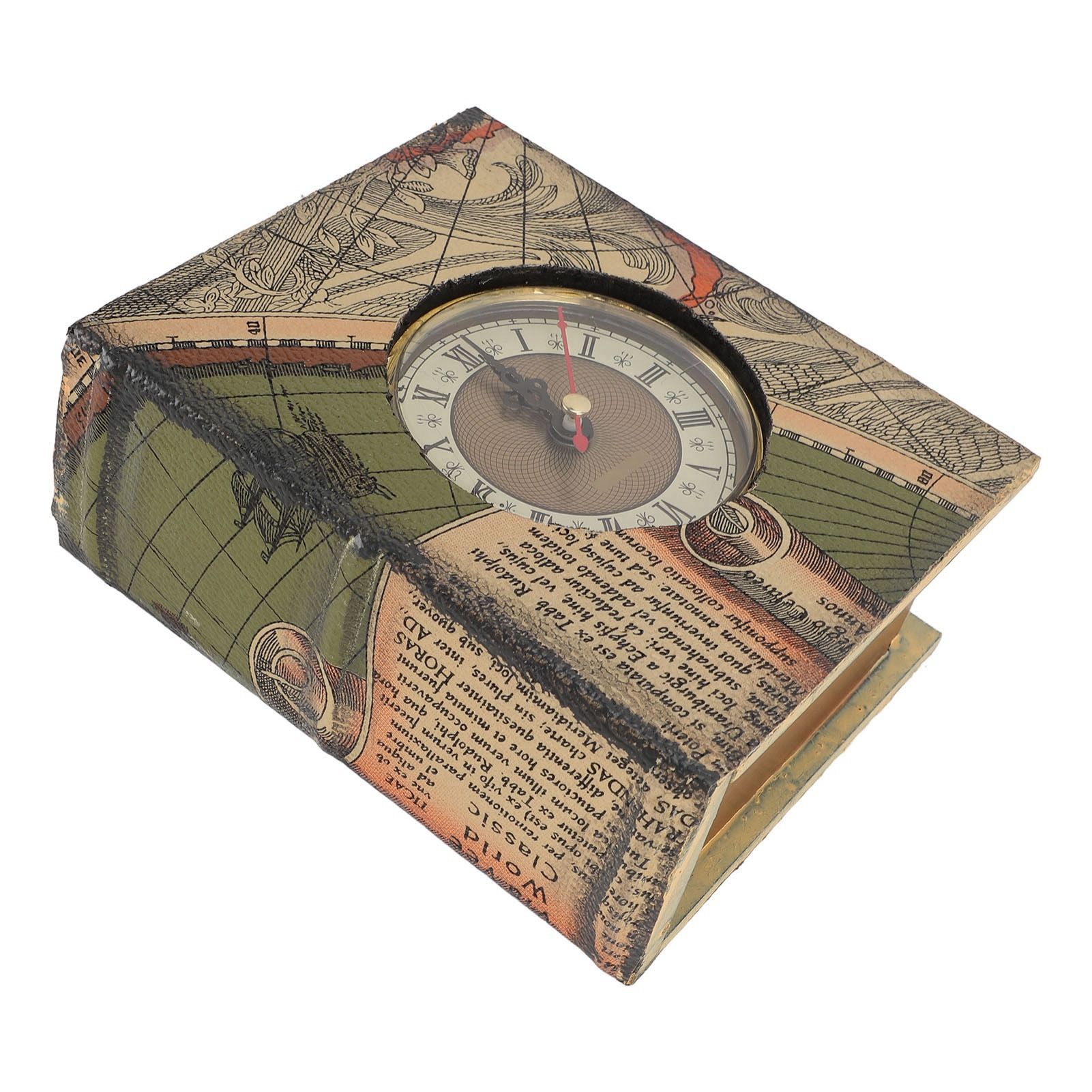 Faux Book Box with Clock Wood Retro Dust Proof Decorative Book Storage Box for view 8