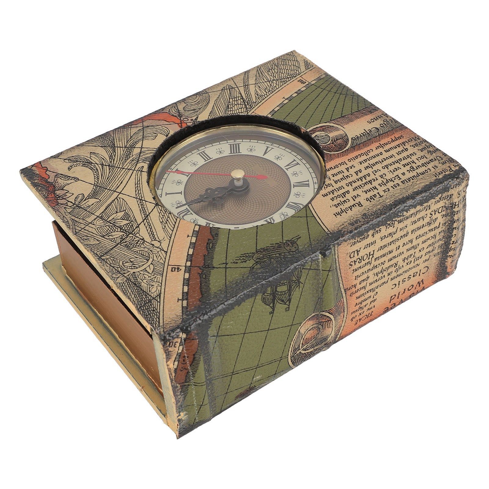Faux Book Box with Clock Wood Retro Dust Proof Decorative Book Storage Box for view 10