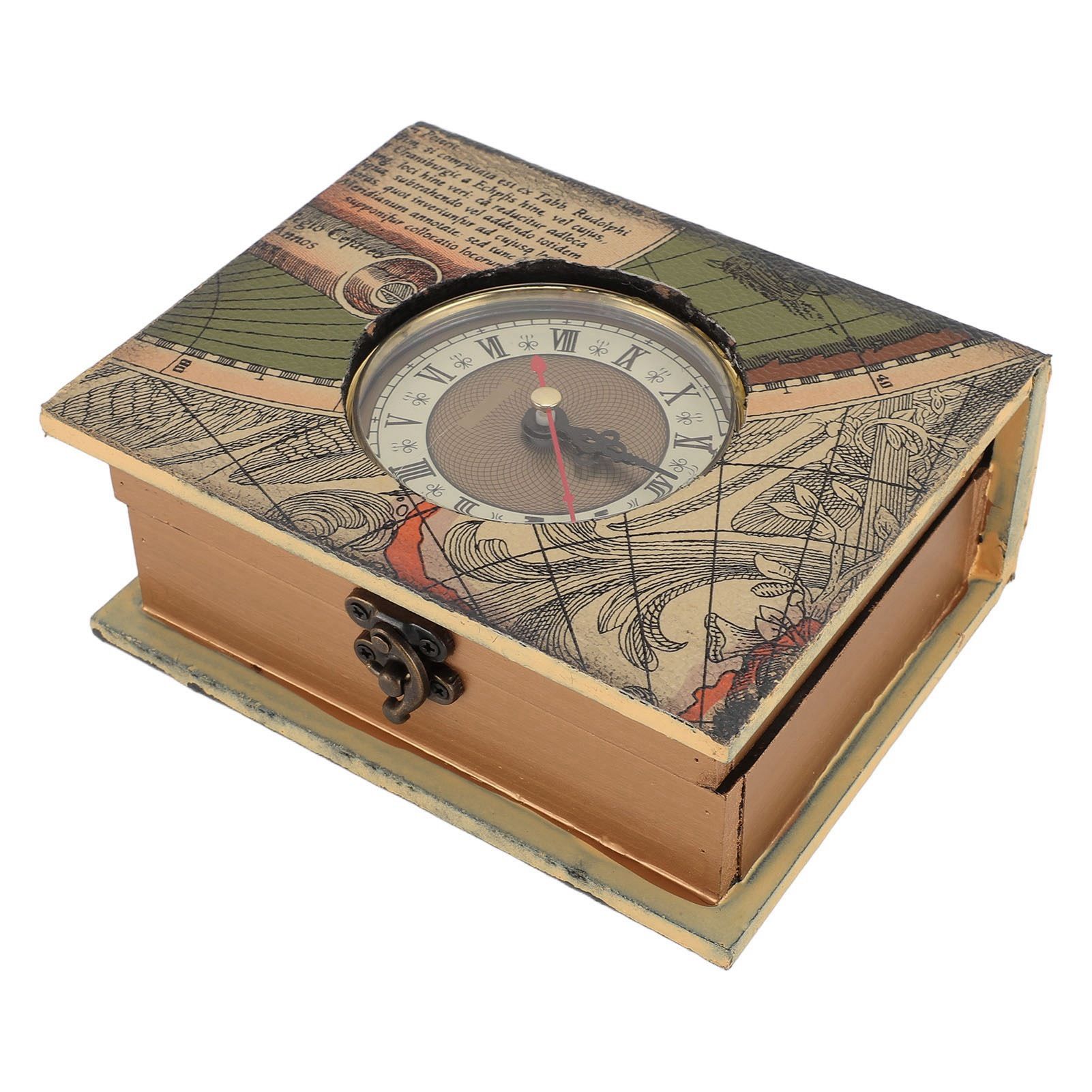 Faux Book Box with Clock Wood Retro Dust Proof Decorative Book Storage Box for view 11