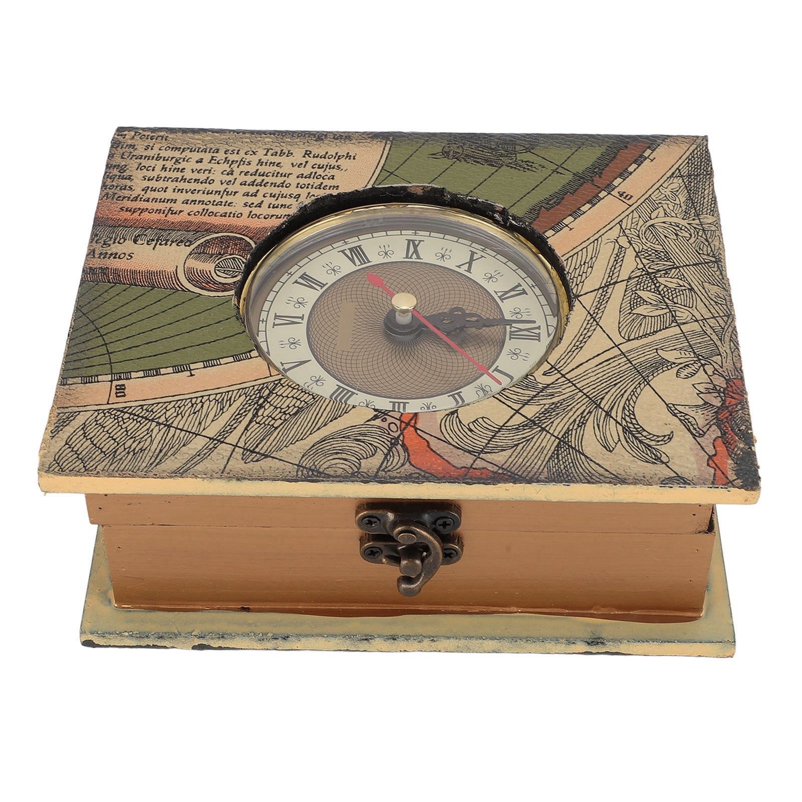 Faux Book Box with Clock Wood Retro Dust Proof Decorative Book Storage Box for view 12