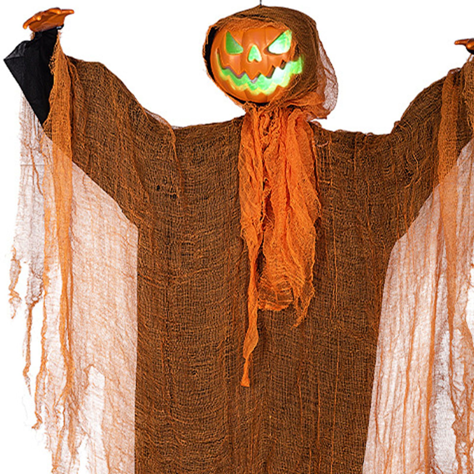 Hanging Pumpkin Ghost Decoration Green Flashing Light Sound Effect Rotatable view 2