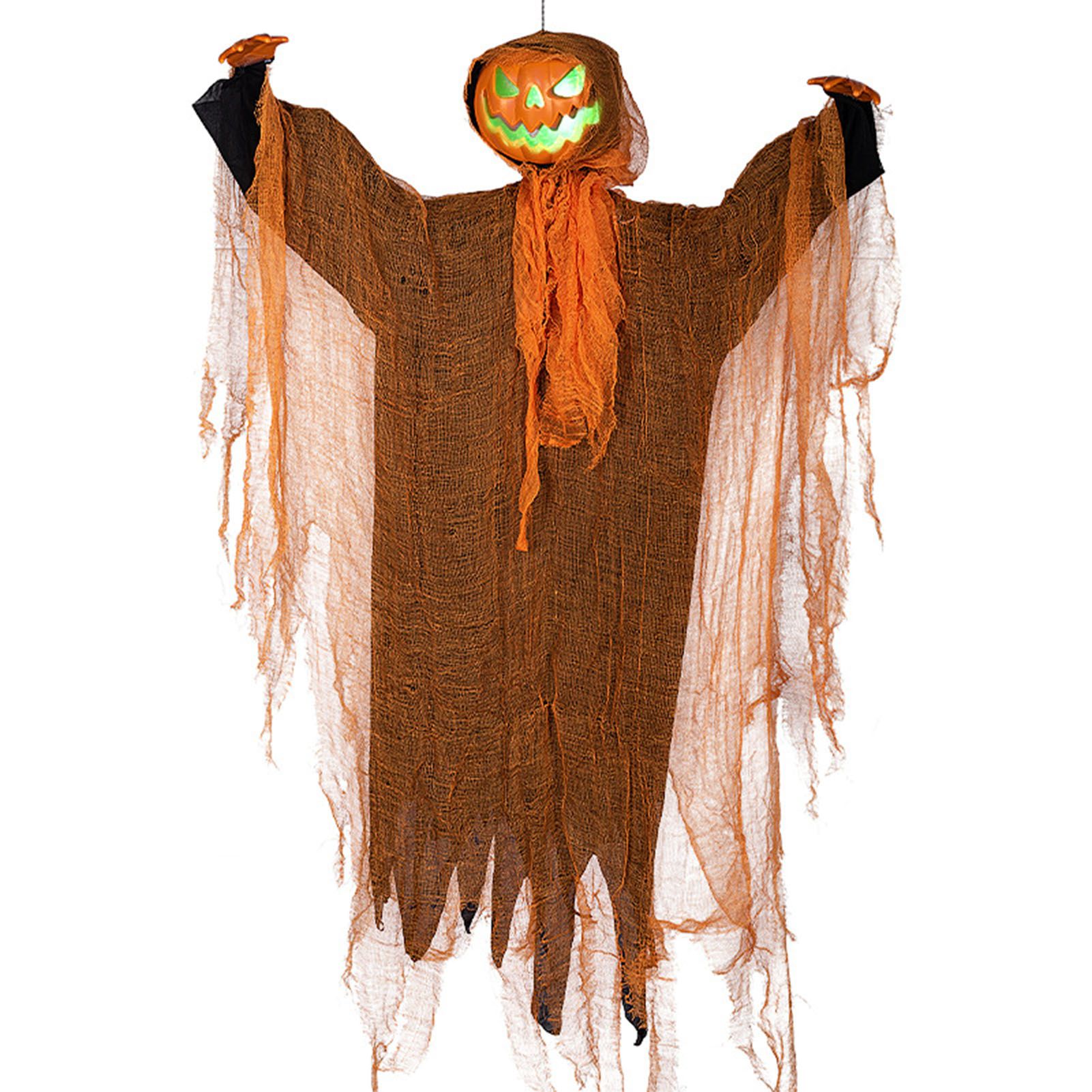Hanging Pumpkin Ghost Decoration Green Flashing Light Sound Effect Rotatable view 3