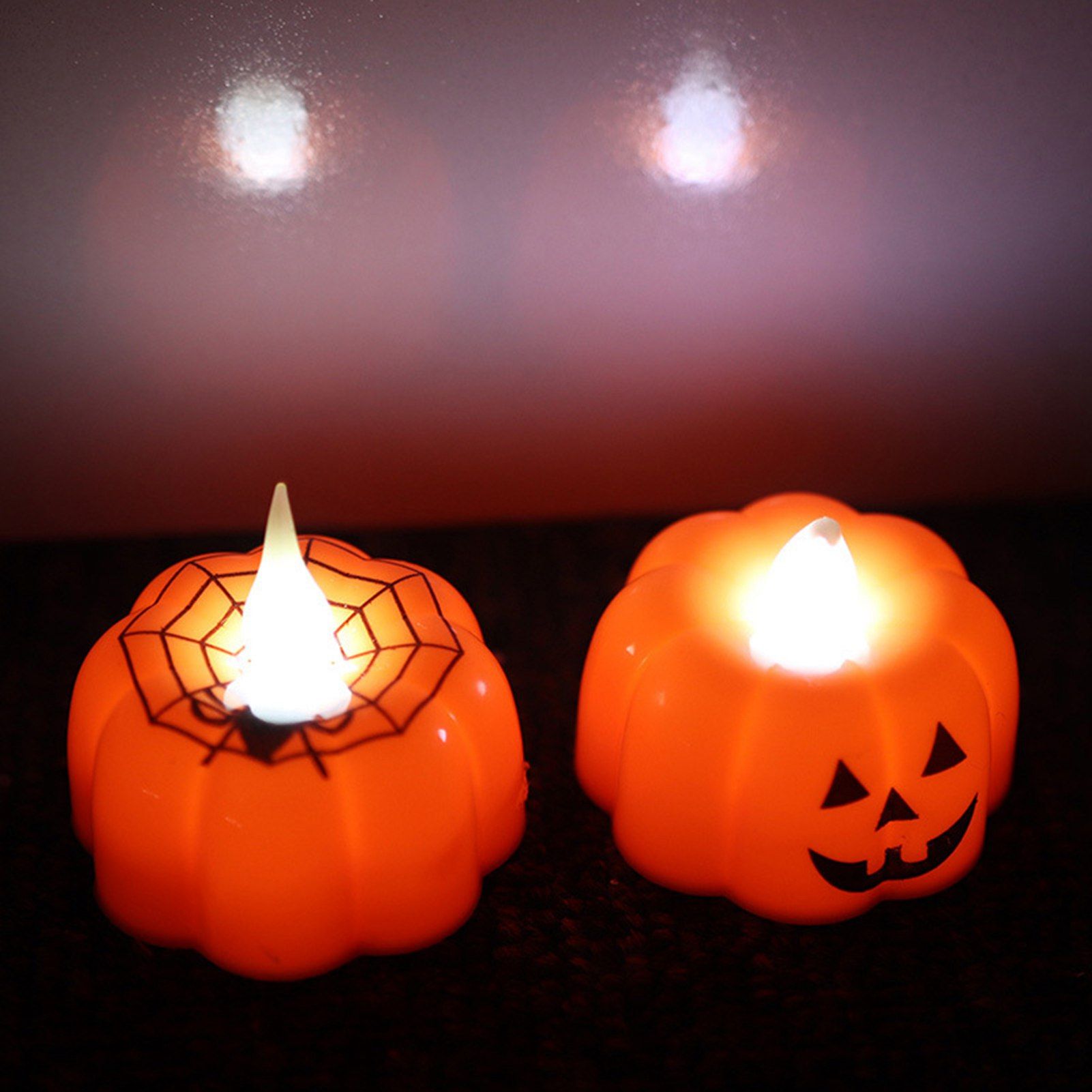 24pcs LED Pumpkin Lights Ghost Face Spider Web Decor Home Decorations — image 1