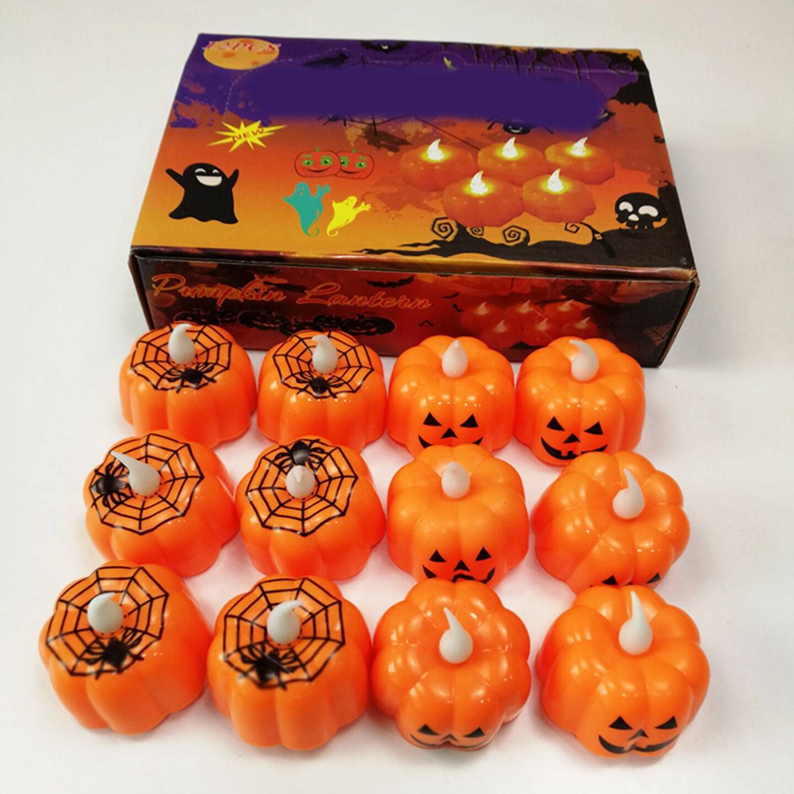 24pcs LED Pumpkin Lights Ghost Face Spider Web Decor Home Decorations view 2